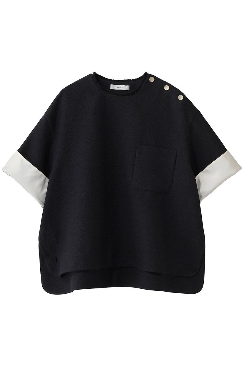 【エブール/ebure】のブークレツイード Tブラウス インテリア・キッズ・メンズ・レディースファッション・服の通販 founy(ファニー) 　ファッション　Fashion　レディースファッション　Fashion for Women　トップス・カットソー　Cut & Sew Tops　シャツ・ブラウス・オフィスカジュアル　Elegant Blouses & Button-Ups　ショート　Short, Short Length　ジャカード／ジャガード　Jacquard, Woven Pattern　スリット　Slit, Slit Detail　スリーブ　Sleeve, Long Sleeve / Short Sleeve　セットアップ　Set-Up, Coordinated Outfit　ツイード　Twill, Twill Weave　デニム　Denim, Jeans Material　エレガント 上品　Elegant　ネイビー|ID: prp329100004902681 ipo3291000000036691007