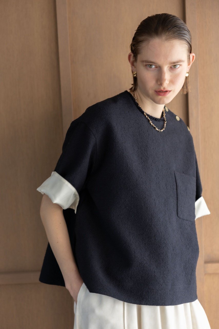 【エブール/ebure】のブークレツイード Tブラウス 人気、トレンドファッション・服の通販 founy(ファニー) 　ファッション　Fashion　レディースファッション　Fashion for Women　トップス・カットソー　Cut & Sew Tops　シャツ・ブラウス・オフィスカジュアル　Elegant Blouses & Button-Ups　ショート　Short, Short Length　ジャカード／ジャガード　Jacquard, Woven Pattern　スリット　Slit, Slit Detail　スリーブ　Sleeve, Long Sleeve / Short Sleeve　セットアップ　Set-Up, Coordinated Outfit　ツイード　Twill, Twill Weave　デニム　Denim, Jeans Material　エレガント 上品　Elegant　other-7|ID: prp329100004902681 ipo3291000000036691013