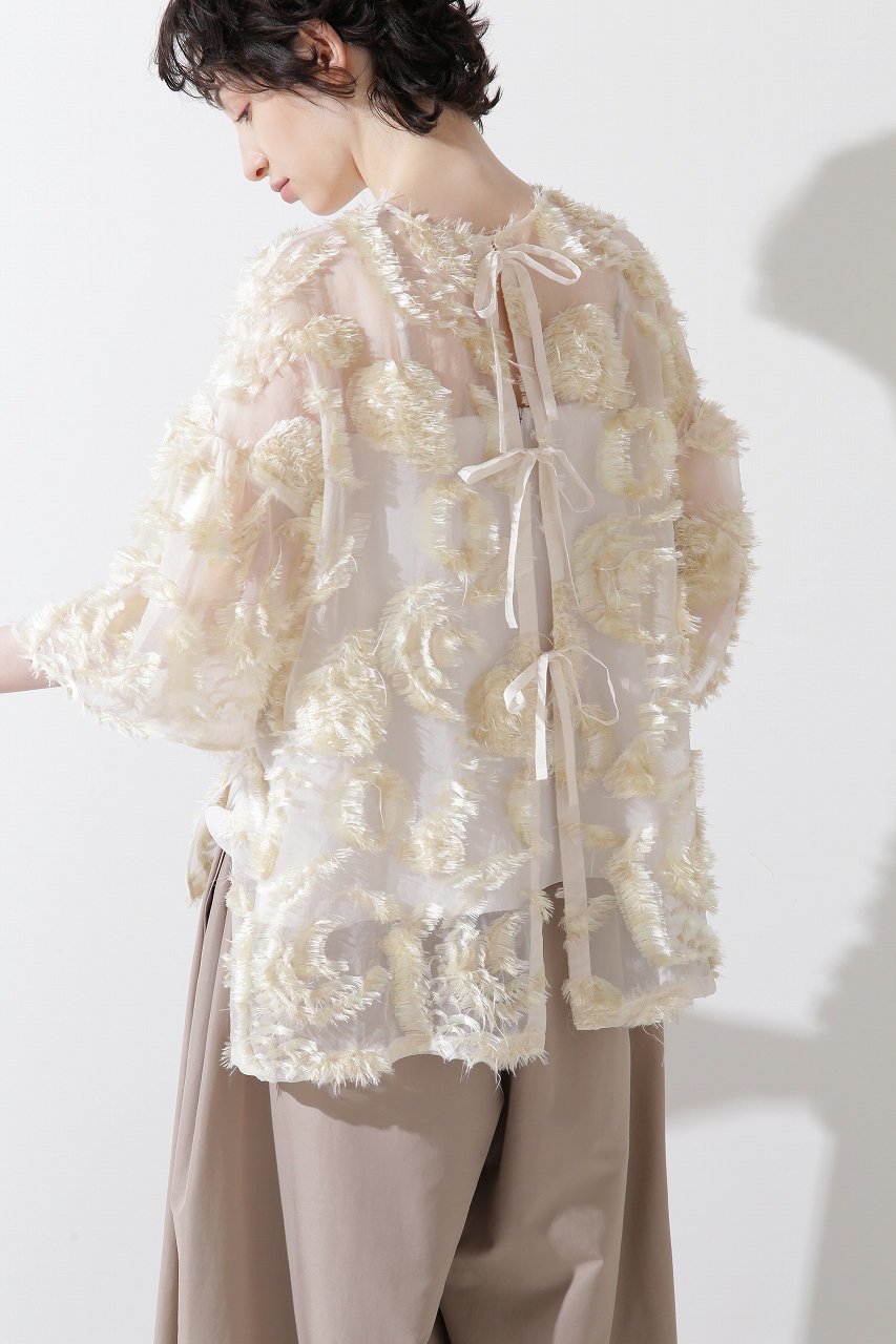 【ヒューエルミュージアム/hueLe Museum】の【hLM】シアーカットジャガードブラウス 人気、トレンドファッション・服の通販 founy(ファニー) ファッション Fashion レディースファッション Fashion for Women トップス・カットソー Cut & Sew Tops シャツ・ブラウス・オフィスカジュアル Elegant Blouses & Button-Ups エレガント 上品 Elegant オーガンジー Organza Fabric ショート Short, Short Length シンプル Simple, Minimal スリーブ Sleeve, Long Sleeve / Short Sleeve モチーフ Motif, Design Theme リボン Ribbon, Bow other-3|ID: prp329100004902753 ipo3291000000036691632