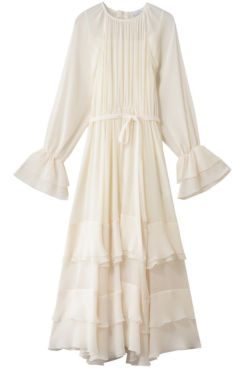 【ジェイドット/j.】のクレープジョーゼットフリルティアードドレス 人気、トレンドファッション・服の通販 founy(ファニー) 　ファッション　Fashion　レディースファッション　Fashion for Women　ワンピース　Dresses　フォーマル・パーティードレス・結婚式用ドレス　Elegant & Casual Dresses　チュニック　Tunic Tops & Dresses　エアリー　Airy Texture　ギャザー　Gathered, Ruffled　シアー　Sheer, See-Through　ジョーゼット　Georgette, Semi-Sheer Fabric　チュニック　Tunic, Long Top　ティアードワンピース　Tiered Dress, Flared Dress　パーティ　Party, Party Style　フリル　Frill, Ruffle　ペチコート　Petticoat, Underskirt　リボン　Ribbon, Bow　ロング　Long, Long-Length　 other-1|ID: prp329100004902798 ipo3291000000036692530