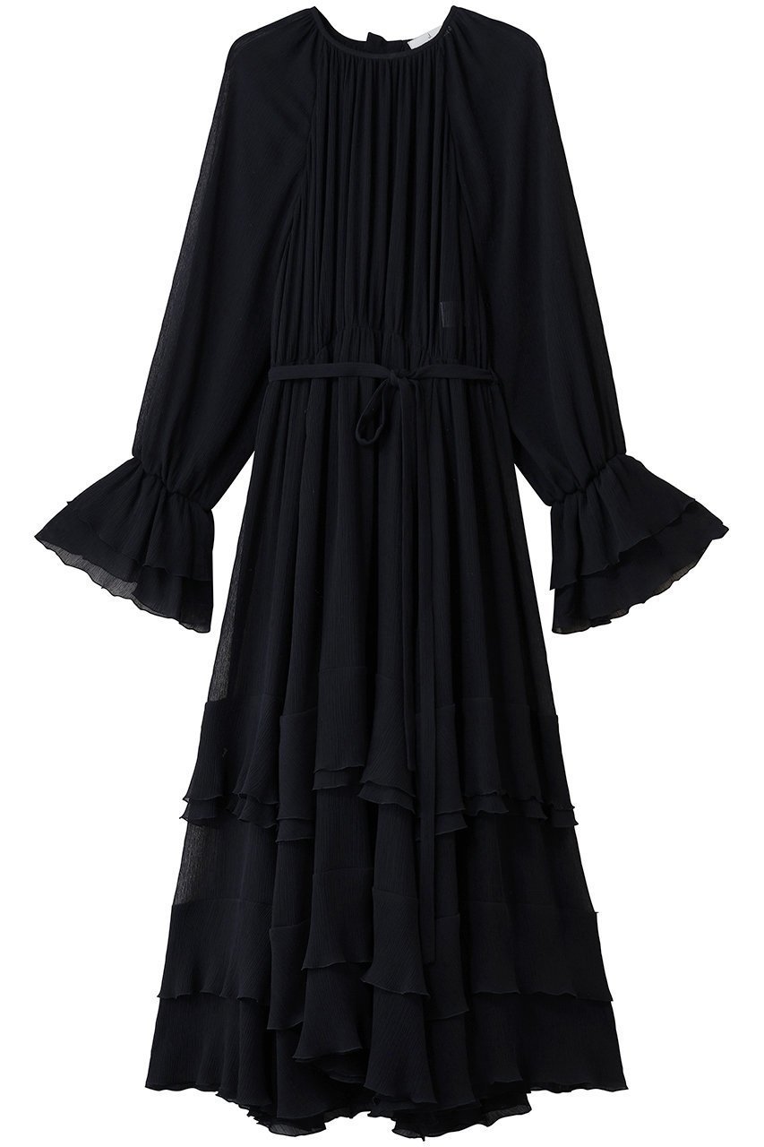 【ジェイドット/j.】のクレープジョーゼットフリルティアードドレス インテリア・キッズ・メンズ・レディースファッション・服の通販 founy(ファニー) 　ファッション　Fashion　レディースファッション　Fashion for Women　ワンピース　Dresses　フォーマル・パーティードレス・結婚式用ドレス　Elegant & Casual Dresses　チュニック　Tunic Tops & Dresses　エアリー　Airy Texture　ギャザー　Gathered, Ruffled　シアー　Sheer, See-Through　ジョーゼット　Georgette, Semi-Sheer Fabric　チュニック　Tunic, Long Top　ティアードワンピース　Tiered Dress, Flared Dress　パーティ　Party, Party Style　フリル　Frill, Ruffle　ペチコート　Petticoat, Underskirt　リボン　Ribbon, Bow　ロング　Long, Long-Length　ネイビー|ID: prp329100004902798 ipo3291000000036692532