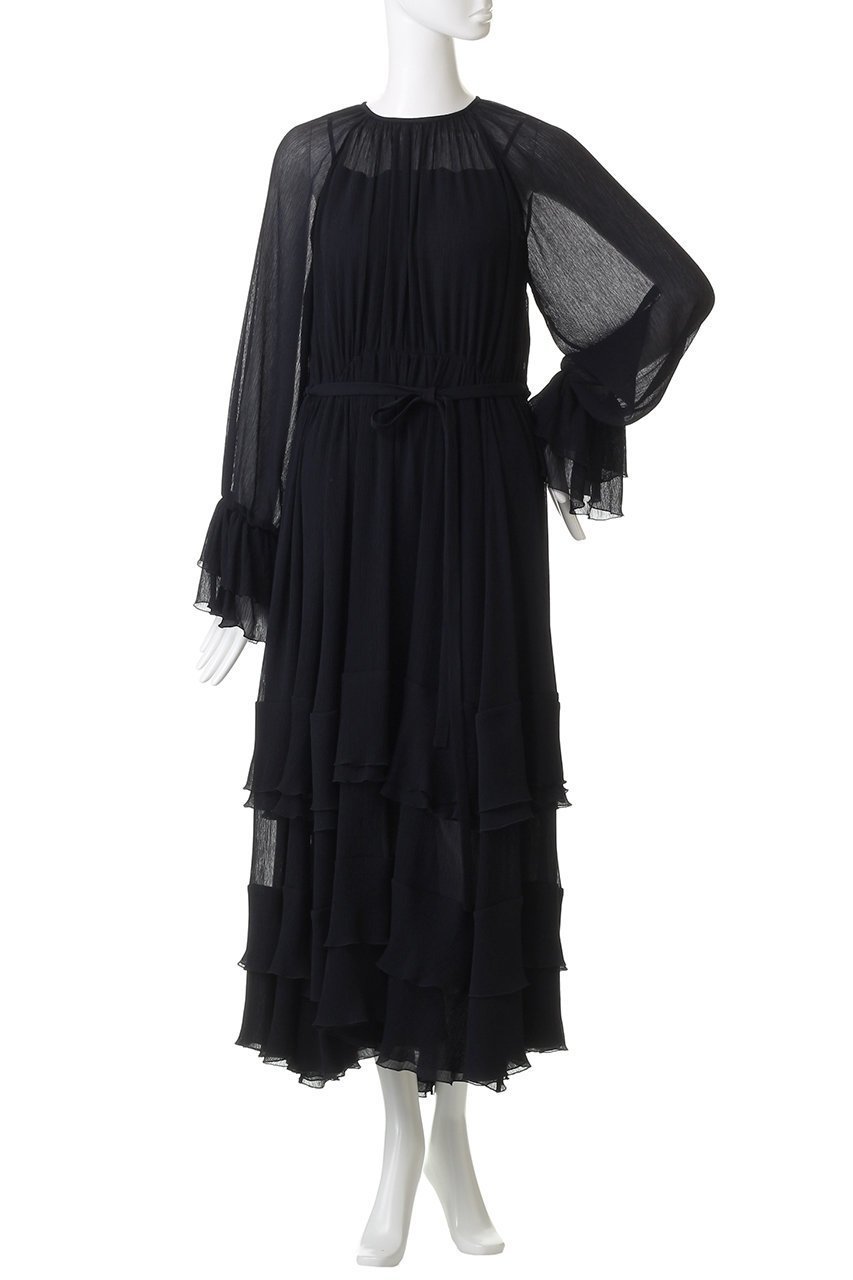 【ジェイドット/j.】のクレープジョーゼットフリルティアードドレス 人気、トレンドファッション・服の通販 founy(ファニー) 　ファッション　Fashion　レディースファッション　Fashion for Women　ワンピース　Dresses　フォーマル・パーティードレス・結婚式用ドレス　Elegant & Casual Dresses　チュニック　Tunic Tops & Dresses　エアリー　Airy Texture　ギャザー　Gathered, Ruffled　シアー　Sheer, See-Through　ジョーゼット　Georgette, Semi-Sheer Fabric　チュニック　Tunic, Long Top　ティアードワンピース　Tiered Dress, Flared Dress　パーティ　Party, Party Style　フリル　Frill, Ruffle　ペチコート　Petticoat, Underskirt　リボン　Ribbon, Bow　ロング　Long, Long-Length　other-2|ID: prp329100004902798 ipo3291000000036692533