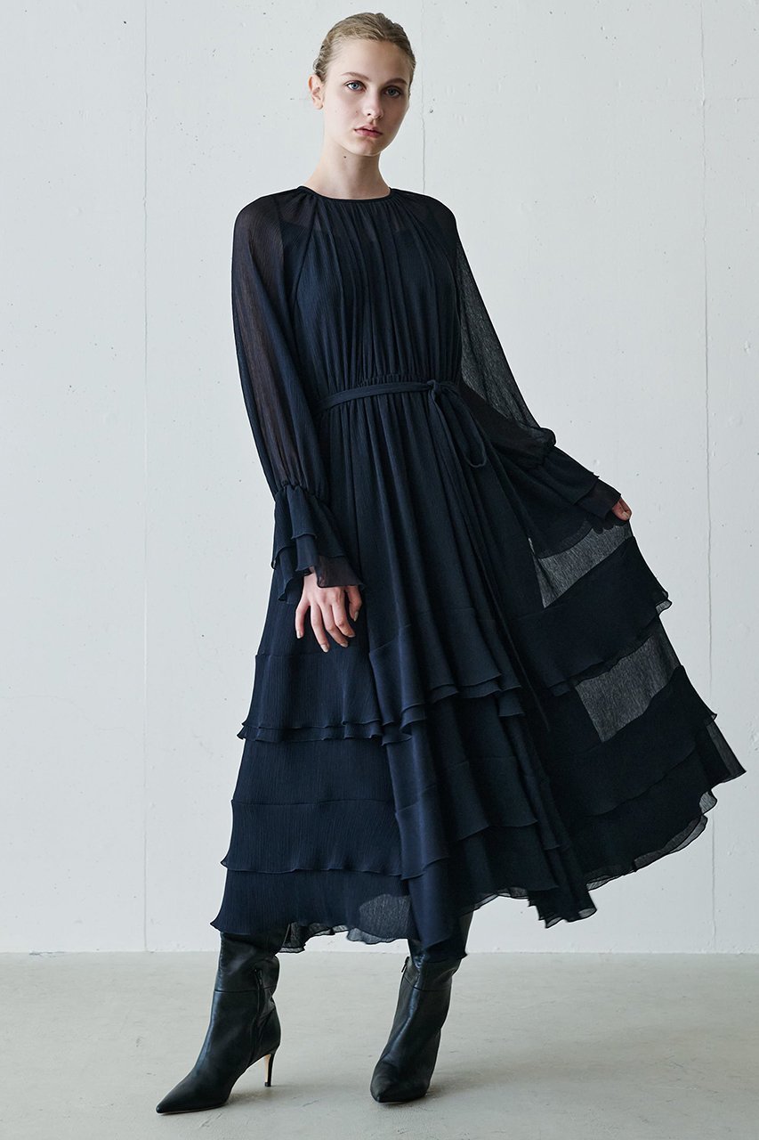 【ジェイドット/j.】のクレープジョーゼットフリルティアードドレス 人気、トレンドファッション・服の通販 founy(ファニー) 　ファッション　Fashion　レディースファッション　Fashion for Women　ワンピース　Dresses　フォーマル・パーティードレス・結婚式用ドレス　Elegant & Casual Dresses　チュニック　Tunic Tops & Dresses　エアリー　Airy Texture　ギャザー　Gathered, Ruffled　シアー　Sheer, See-Through　ジョーゼット　Georgette, Semi-Sheer Fabric　チュニック　Tunic, Long Top　ティアードワンピース　Tiered Dress, Flared Dress　パーティ　Party, Party Style　フリル　Frill, Ruffle　ペチコート　Petticoat, Underskirt　リボン　Ribbon, Bow　ロング　Long, Long-Length　other-8|ID: prp329100004902798 ipo3291000000036692539