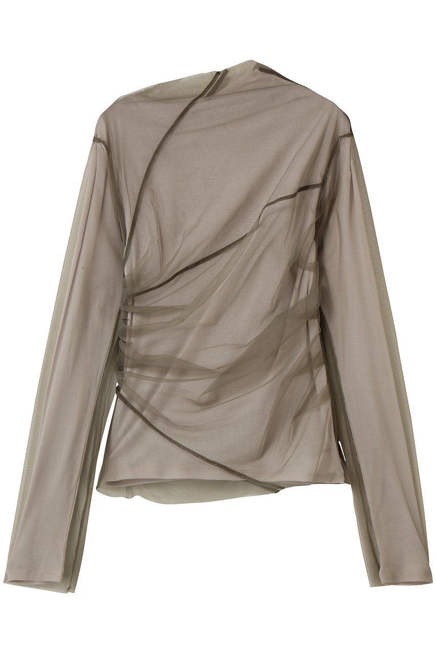 【プランク プロジェクト/PRANK PROJECT】のチュールレイヤードドレープトップ インテリア・キッズ・メンズ・レディースファッション・服の通販 founy(ファニー) 　ファッション　Fashion　レディースファッション　Fashion for Women　トップス・カットソー　Cut & Sew Tops　シャツ・ブラウス・オフィスカジュアル　Elegant Blouses & Button-Ups　ロングTシャツ・Tシャツ　Longline T-Shirts & Tees　カットソー・ベーシックTシャツ　Cut-and-Sewn Tops / Stretch Tees & Basics　おすすめ　Recommended / Our Picks　インナー　Innerwear　シアー　Sheer, See-Through　スリーブ　Sleeve, Long Sleeve / Short Sleeve　テレコ　Ribbed, Rib Stitch　ドレープ　Drape, Draping Fabric　バランス　Balance, Style Balance　フェミニン　Feminine, Girly　フォルム　Silhouette, Form　ボトム　Bottoms, Lower Wear　ロング　Long, Long-Length　KHK(カーキ)|ID: prp329100004902822 ipo3291000000036693040