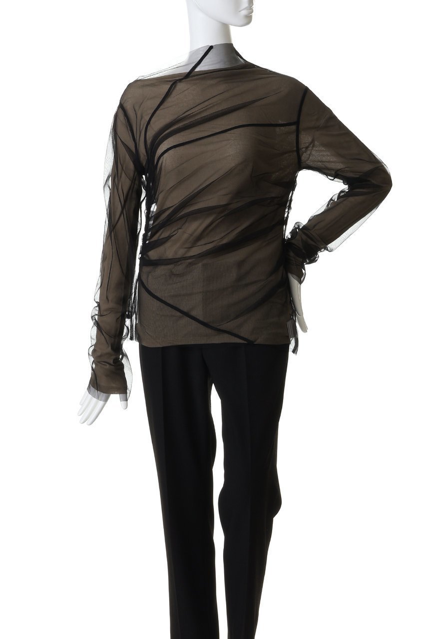 【プランク プロジェクト/PRANK PROJECT】のチュールレイヤードドレープトップ 人気、トレンドファッション・服の通販 founy(ファニー) 　ファッション　Fashion　レディースファッション　Fashion for Women　トップス・カットソー　Cut & Sew Tops　シャツ・ブラウス・オフィスカジュアル　Elegant Blouses & Button-Ups　ロングTシャツ・Tシャツ　Longline T-Shirts & Tees　カットソー・ベーシックTシャツ　Cut-and-Sewn Tops / Stretch Tees & Basics　おすすめ　Recommended / Our Picks　インナー　Innerwear　シアー　Sheer, See-Through　スリーブ　Sleeve, Long Sleeve / Short Sleeve　テレコ　Ribbed, Rib Stitch　ドレープ　Drape, Draping Fabric　バランス　Balance, Style Balance　フェミニン　Feminine, Girly　フォルム　Silhouette, Form　ボトム　Bottoms, Lower Wear　ロング　Long, Long-Length　other-2|ID: prp329100004902822 ipo3291000000036693041