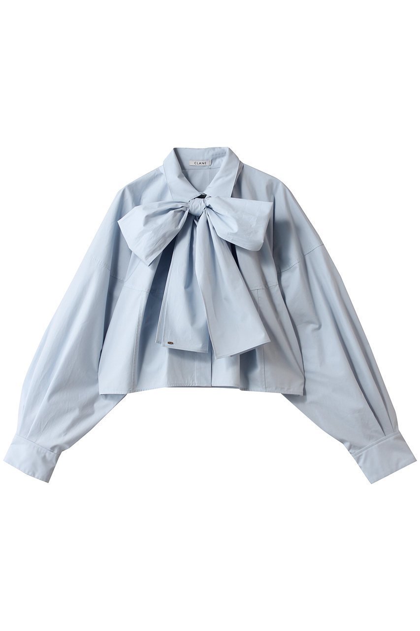 【クラネ/CLANE】のRIBBON TIED COMPACT SHIRTS シャツ/ブラウス インテリア・キッズ・メンズ・レディースファッション・服の通販 founy(ファニー) ファッション Fashion レディースファッション Fashion for Women トップス・カットソー Cut & Sew Tops シャツ・ブラウス・オフィスカジュアル Elegant Blouses & Button-Ups ロングTシャツ・Tシャツ Longline T-Shirts & Tees ショート Short, Short Length シンプル Simple, Minimal スリーブ Sleeve, Long Sleeve / Short Sleeve バランス Balance, Style Balance リボン Ribbon, Bow ロング Long, Long-Length エレガント 上品 Elegant SAX|ID: prp329100004902831 ipo3291000000036693319