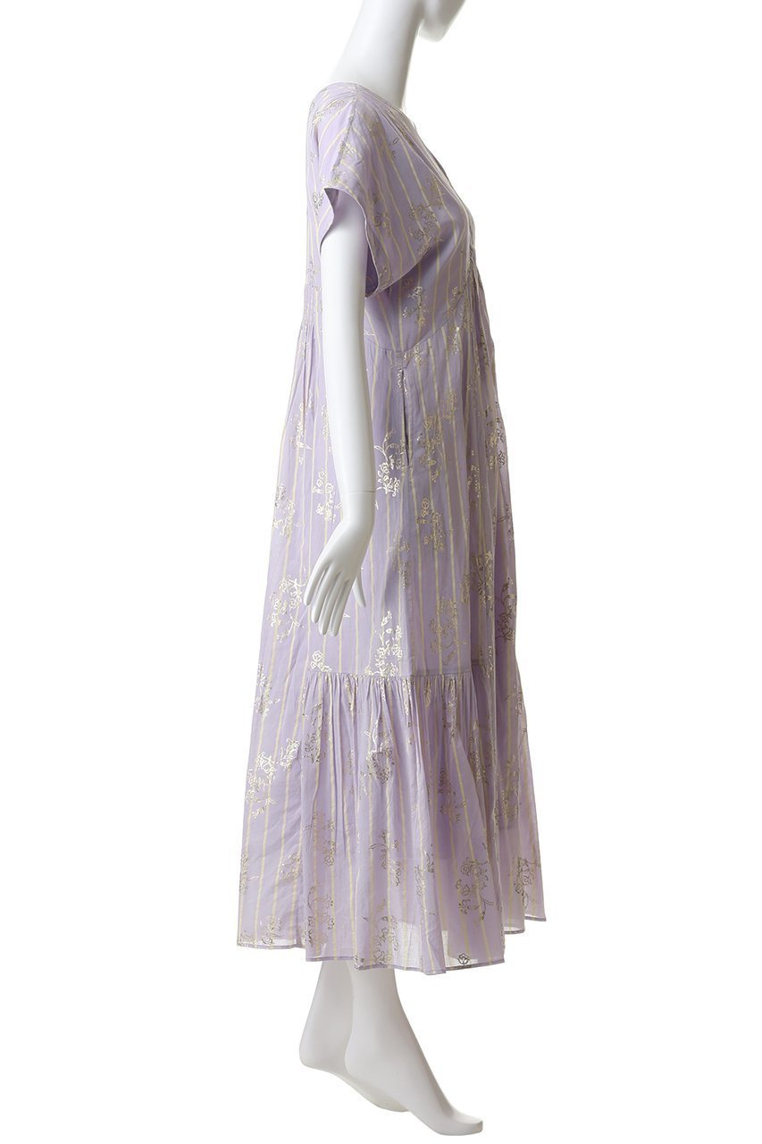 【ヌキテパ/NE QUITTEZ PAS】のCotton Voile Stripe Anemone Foil Print フレンチスリーブドレス 人気、トレンドファッション・服の通販 founy(ファニー) 　ファッション　Fashion　レディースファッション　Fashion for Women　ワンピース　Dresses　フォーマル・パーティードレス・結婚式用ドレス　Elegant & Casual Dresses　チュニック　Tunic Tops & Dresses　ギャザー　Gathered, Ruffled　サンダル　Sandals, Summer Shoes　ジュエリー　Jewelry, Accessories　ストライプ　Stripe, Striped Pattern　チュニック　Tunic, Long Top　ドレス　Dress, One-Piece　プリント　Print, Printed Pattern　リゾート　Resort, Vacation Style　リュクス　Luxury, Elegant, High-End, Chic　ロング　Long, Long-Length　other-3|ID: prp329100004902883 ipo3291000000036693866