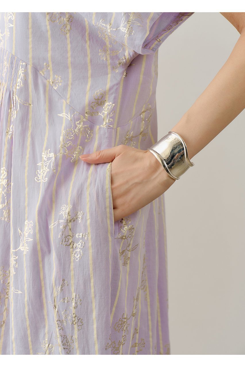 【ヌキテパ/NE QUITTEZ PAS】のCotton Voile Stripe Anemone Foil Print フレンチスリーブドレス 人気、トレンドファッション・服の通販 founy(ファニー) 　ファッション　Fashion　レディースファッション　Fashion for Women　ワンピース　Dresses　フォーマル・パーティードレス・結婚式用ドレス　Elegant & Casual Dresses　チュニック　Tunic Tops & Dresses　ギャザー　Gathered, Ruffled　サンダル　Sandals, Summer Shoes　ジュエリー　Jewelry, Accessories　ストライプ　Stripe, Striped Pattern　チュニック　Tunic, Long Top　ドレス　Dress, One-Piece　プリント　Print, Printed Pattern　リゾート　Resort, Vacation Style　リュクス　Luxury, Elegant, High-End, Chic　ロング　Long, Long-Length　other-7|ID: prp329100004902883 ipo3291000000036693871