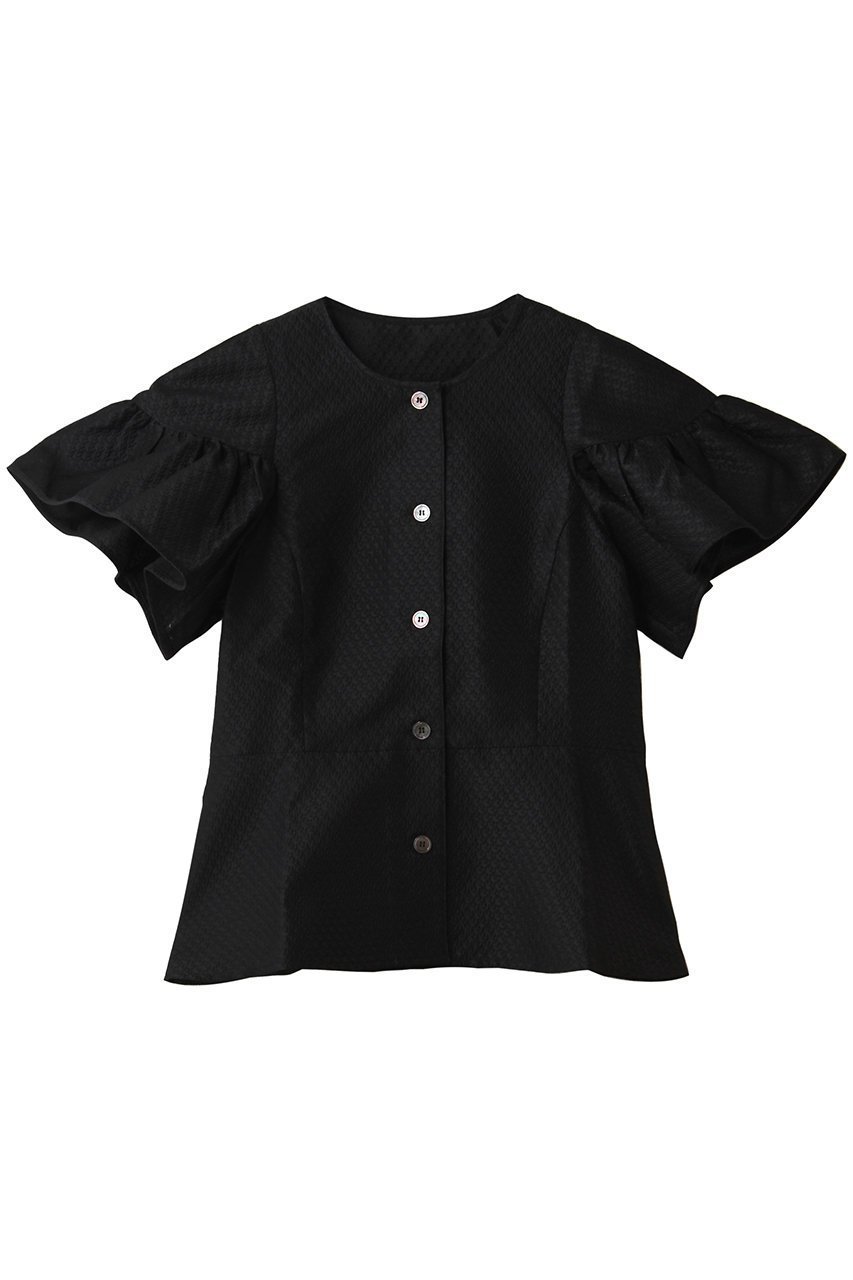 【アミカ/AMICA】のクチュールフレアスリーブトップ インテリア・キッズ・メンズ・レディースファッション・服の通販 founy(ファニー) 　ファッション　Fashion　レディースファッション　Fashion for Women　トップス・カットソー　Cut & Sew Tops　シャツ・ブラウス・オフィスカジュアル　Elegant Blouses & Button-Ups　ショート　Short, Short Length　ジャカード／ジャガード　Jacquard, Woven Pattern　スリーブ　Sleeve, Long Sleeve / Short Sleeve　デニム　Denim, Jeans Material　フレア　Flare, Flared　人気　Popular, Best Seller　無地　Plain, Solid Color　ブラック|ID: prp329100004902886 ipo3291000000036693906