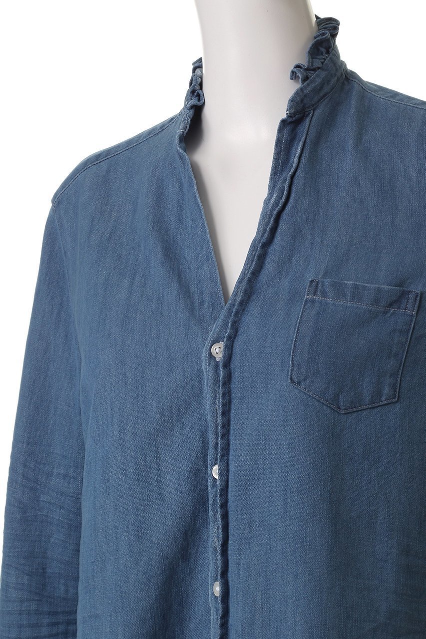 【フランク&アイリーン/Frank&Eileen】のRUFFLE EILEEN フェイマスデニム フリルカラーシャツ 人気、トレンドファッション・服の通販 founy(ファニー) 　ファッション　Fashion　レディースファッション　Fashion for Women　トップス・カットソー　Cut & Sew Tops　シャツ・ブラウス・オフィスカジュアル　Elegant Blouses & Button-Ups　スリム　Slim, Slim Fit　スリーブ　Sleeve, Long Sleeve / Short Sleeve　ダメージ　Distressed, Destroyed　デニム　Denim, Jeans Material　フリル　Frill, Ruffle　ロング　Long, Long-Length　other-5|ID: prp329100004903010 ipo3291000000036695125