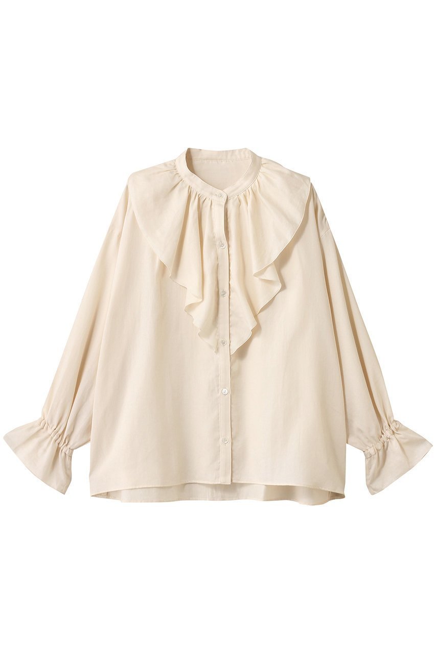 【ナナデコール/nanadecor】のエアリーサテンフリルブラウス インテリア・キッズ・メンズ・レディースファッション・服の通販 founy(ファニー) 　ファッション　Fashion　レディースファッション　Fashion for Women　トップス・カットソー　Cut & Sew Tops　シャツ・ブラウス・オフィスカジュアル　Elegant Blouses & Button-Ups　エアリー　Airy Texture　サテン　Satin, Glossy Fabric　スタンド　Stand Collar, Upright Stand　スリーブ　Sleeve, Long Sleeve / Short Sleeve　フリル　Frill, Ruffle　フロント　Front, Front Design　ロング　Long, Long-Length　ナチュラル|ID: prp329100004903017 ipo3291000000036695172