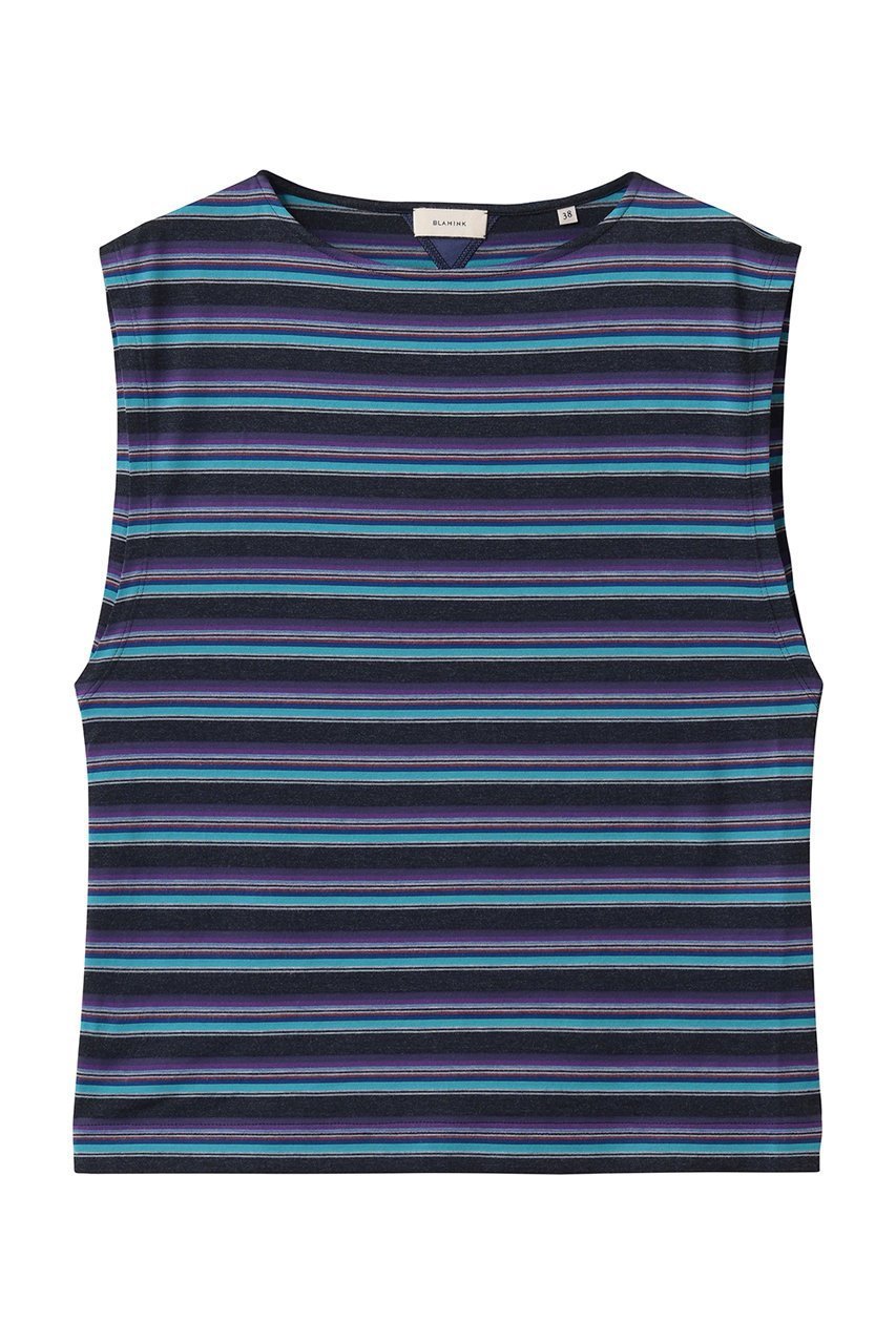 【ブラミンク/BLAMINK】のマルチボーダーノースリーブ インテリア・キッズ・メンズ・レディースファッション・服の通販 founy(ファニー) 　ファッション　Fashion　レディースファッション　Fashion for Women　トップス・カットソー　Cut & Sew Tops　キャミソール&ノースリーブ　Camisoles & Sleeveless Tops　シャツ・ブラウス・オフィスカジュアル　Elegant Blouses & Button-Ups　ロングTシャツ・Tシャツ　Longline T-Shirts & Tees　カットソー・ベーシックTシャツ　Cut-and-Sewn Tops / Stretch Tees & Basics　インナー　Innerwear　キャミソール　Camisole, Spaghetti Strap Top　ショルダー　Shoulder, Shoulder Strap　タンク　Tank Top, Sleeveless Top　バランス　Balance, Style Balance　ボーダー　Border, Stripe　パープル|ID: prp329100004903087 ipo3291000000036695789