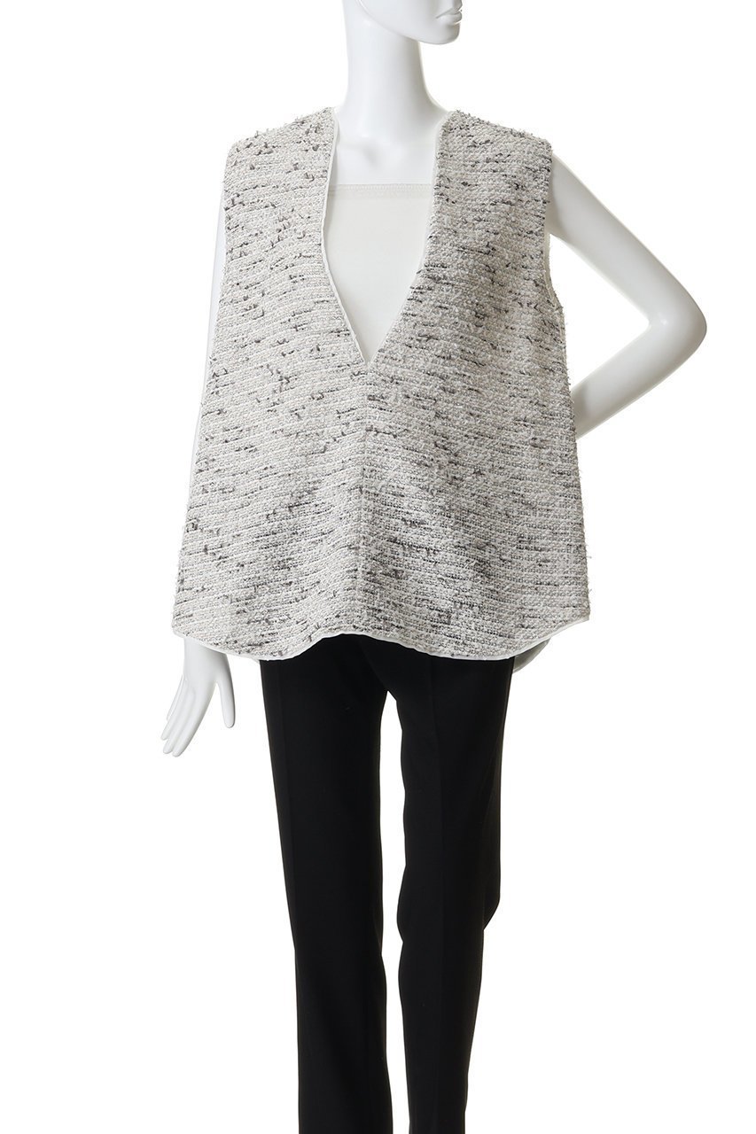 【エブール/ebure】の【4/3 0:00販売開始】クラウドツィード スリーブレスブラウス 人気、トレンドファッション・服の通販 founy(ファニー) 　ファッション　Fashion　レディースファッション　Fashion for Women　トップス・カットソー　Cut & Sew Tops　キャミソール&ノースリーブ　Camisoles & Sleeveless Tops　シャツ・ブラウス・オフィスカジュアル　Elegant Blouses & Button-Ups　キャミソール　Camisole, Spaghetti Strap Top　シルク　Silk, 100% Silk　タンク　Tank Top, Sleeveless Top　チェーン　Chain, Chain Strap　ツイード　Twill, Twill Weave　ドレープ　Drape, Draping Fabric　ノースリーブ　Sleeveless, No-Sleeve　新作・新入荷　New Arrivals / New In　other-2|ID: prp329100004903104 ipo3291000000036695979