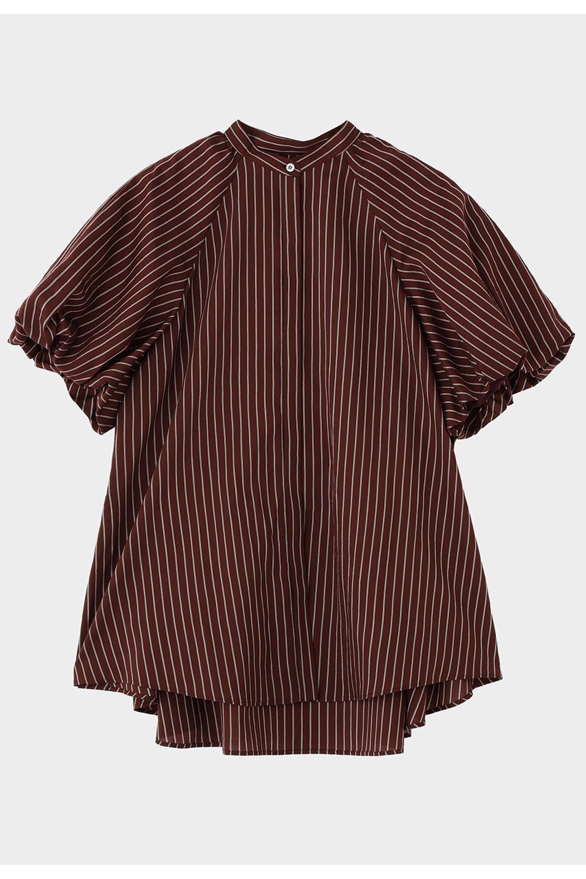 【ル フィル/LE PHIL】のギャザースリーブブラウス インテリア・キッズ・メンズ・レディースファッション・服の通販 founy(ファニー) 　ファッション　Fashion　レディースファッション　Fashion for Women　トップス・カットソー　Cut & Sew Tops　シャツ・ブラウス・オフィスカジュアル　Elegant Blouses & Button-Ups　クッション　Cushion, Throw Pillow　ショート　Short, Short Length　シンプル　Simple, Minimal　ストライプ　Stripe, Striped Pattern　ストレッチ　Stretch, Stretchy Fabric　スリーブ　Sleeve, Long Sleeve / Short Sleeve　タンブラー　Tumbler, Travel Mug　チュニック　Tunic, Long Top　バルーン　Balloon, Balloon Silhouette　ビッグ　Big, Oversized　フロント　Front, Front Design　新作・新入荷　New Arrivals / New In　ブラウン|ID: prp329100004903106 ipo3291000000036695992