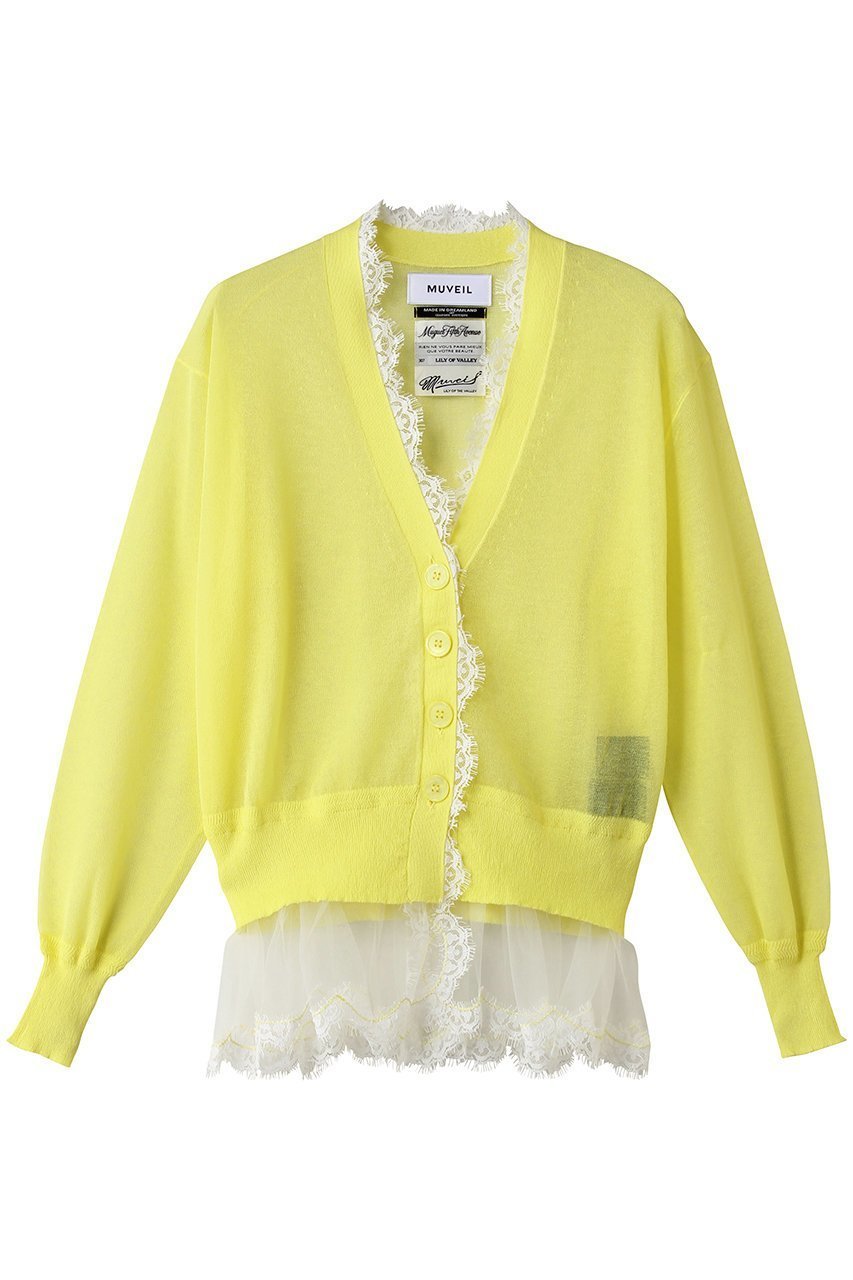 【ミュベール/MUVEIL】のシアーレースカーディガン インテリア・キッズ・メンズ・レディースファッション・服の通販 founy(ファニー) 　ファッション　Fashion　レディースファッション　Fashion for Women　トップス・カットソー　Cut & Sew Tops　ニット　Knit Tops & Sweaters　カーディガン・羽織り　Layered Style Cardigans　カーディガン　Cardigan, Knitwear　コンパクト　Compact, Small Size　バランス　Balance, Style Balance　ビビッド　Vivid, Bright Tone　ランジェリー　Lingerie, Intimate Wear　新作・新入荷　New Arrivals / New In　イエロー|ID: prp329100004903112 ipo3291000000036696041