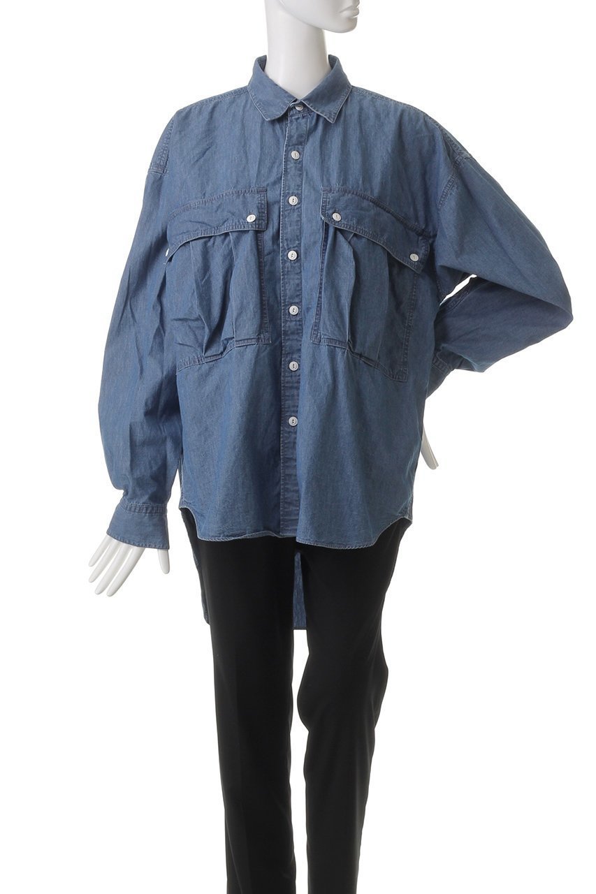 【キャサリンハムネット/KATHARINE HAMNETT LONDON】の【UNISEX】デニムパラシュートロングテイルシャツ 人気、トレンドファッション・服の通販 founy(ファニー) 　ファッション　Fashion　レディースファッション　Fashion for Women　トップス・カットソー　Cut & Sew Tops　シャツ・ブラウス・オフィスカジュアル　Elegant Blouses & Button-Ups　ユニセックス　Unisex, Genderless　スリーブ　Sleeve, Long Sleeve / Short Sleeve　デニム　Denim, Jeans Material　トレンド　Trend, Trending Now　ビッグ　Big, Oversized　ポケット　Pocket, Pocket Detail　ロング　Long, Long-Length　定番　Standard, Basic Item　other-2|ID: prp329100004903217 ipo3291000000036697323