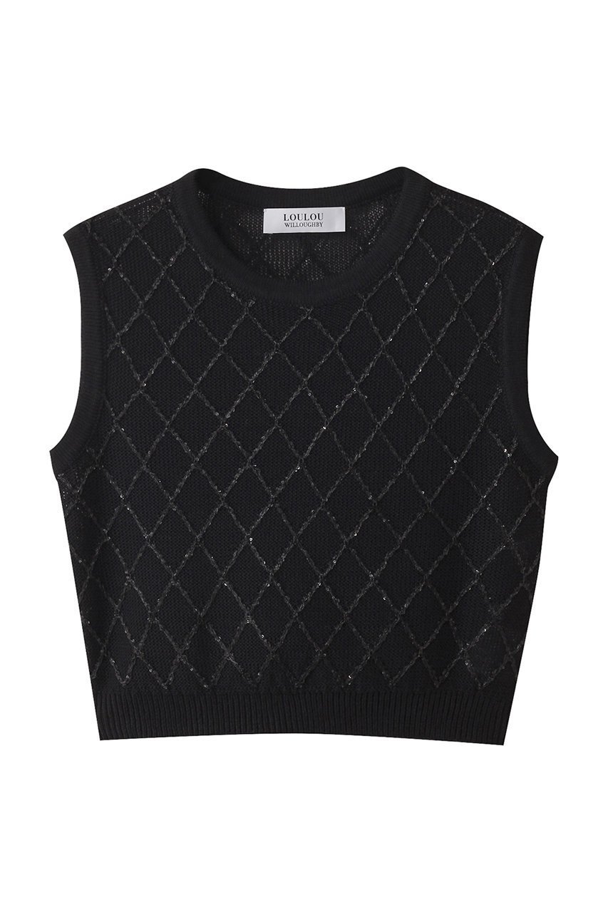 【アルアバイル/allureville】の【Loulou Willoughby】シークインエンブロイダリープルオーバー インテリア・キッズ・メンズ・レディースファッション・服の通販 founy(ファニー) ファッション Fashion レディースファッション Fashion for Women トップス・カットソー Cut & Sew Tops ニット Knit Tops & Sweaters カジュアルプルオーバー・ニットトップス Pullovers & Knit Tops / Casual Pullovers インナー Innerwear コンパクト Compact, Small Size ジャケット Jacket, Outerwear ノースリーブ Sleeveless, No-Sleeve パーティ Party, Party Style エレガント 上品 Elegant ブラック|ID: prp329100004903386 ipo3291000000036699594