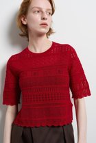 【ランバン オン ブルー/LANVIN en Bleu】のレースハーフスリーブニット 人気、トレンドファッション・服の通販 founy(ファニー) ファッション Fashion レディースファッション Fashion for Women トップス・カットソー Cut & Sew Tops ニット Knit Tops & Sweaters カジュアルプルオーバー・ニットトップス Pullovers & Knit Tops / Casual Pullovers カーディガン Cardigan, Knitwear コンパクト Compact, Small Size バランス Balance, Style Balance パターン Pattern, Design Print レース Lace, Lace Fabric エレガント 上品 Elegant 新作・新入荷 New Arrivals / New In thumbnail レッド|ID: prp329100004903463 ipo3291000000036700456