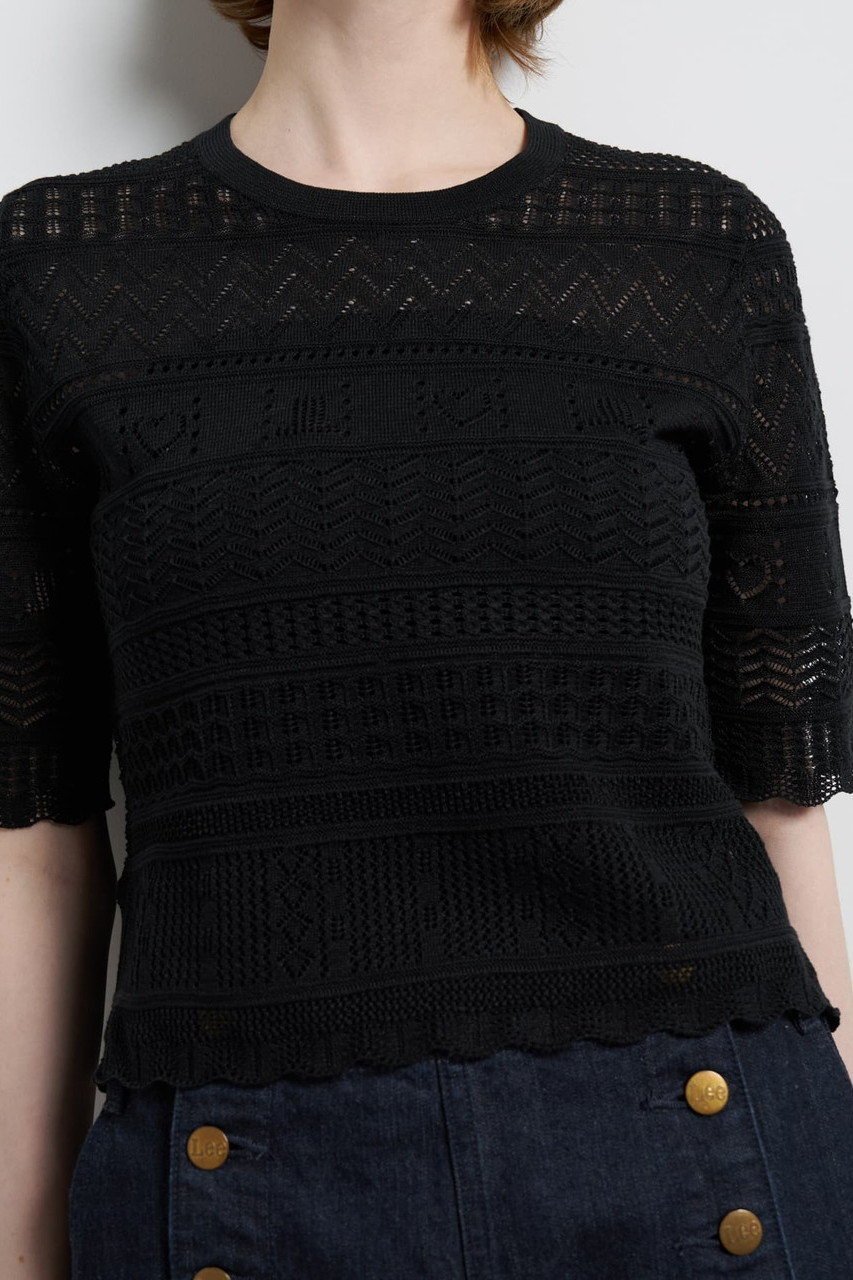 【ランバン オン ブルー/LANVIN en Bleu】のレースハーフスリーブニット 人気、トレンドファッション・服の通販 founy(ファニー) 　ファッション　Fashion　レディースファッション　Fashion for Women　トップス・カットソー　Cut & Sew Tops　ニット　Knit Tops & Sweaters　カジュアルプルオーバー・ニットトップス　Pullovers & Knit Tops / Casual Pullovers　カーディガン　Cardigan, Knitwear　コンパクト　Compact, Small Size　バランス　Balance, Style Balance　パターン　Pattern, Design Print　レース　Lace, Lace Fabric　エレガント 上品　Elegant　新作・新入荷　New Arrivals / New In　other-4|ID: prp329100004903463 ipo3291000000036700467