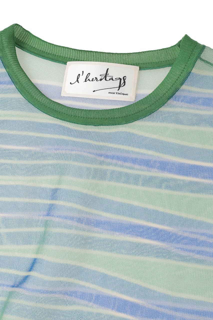 【マルティニーク/martinique】の【l heritage martinique】シアーボーダープルオーバー 人気、トレンドファッション・服の通販 founy(ファニー) 　ファッション　Fashion　レディースファッション　Fashion for Women　トップス・カットソー　Cut & Sew Tops　ニット　Knit Tops & Sweaters　カジュアルプルオーバー・ニットトップス　Pullovers & Knit Tops / Casual Pullovers　おすすめ　Recommended / Our Picks　インナー　Innerwear　シアー　Sheer, See-Through　ストライプ　Stripe, Striped Pattern　チェック　Check, Plaid, Tartan　パターン　Pattern, Design Print　ベーシック　Basic, Essential　ボーダー　Border, Stripe　エレガント 上品　Elegant　半袖　Short Sleeve, Half Sleeve　新作・新入荷　New Arrivals / New In　other-3|ID: prp329100004903676 ipo3291000000036702977