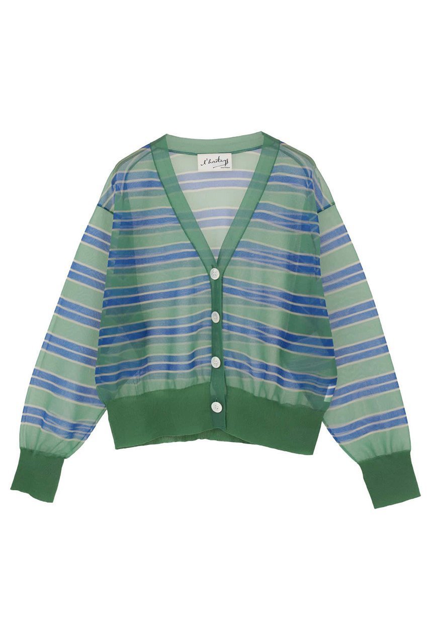 【マルティニーク/martinique】の【l heritage martinique】シアーボーダーカーディガン インテリア・キッズ・メンズ・レディースファッション・服の通販 founy(ファニー) 　ファッション　Fashion　レディースファッション　Fashion for Women　トップス・カットソー　Cut & Sew Tops　ニット　Knit Tops & Sweaters　カーディガン・羽織り　Layered Style Cardigans　おすすめ　Recommended / Our Picks　カーディガン　Cardigan, Knitwear　シアー　Sheer, See-Through　ストライプ　Stripe, Striped Pattern　チェック　Check, Plaid, Tartan　パターン　Pattern, Design Print　ボーダー　Border, Stripe　夏　Summer　新作・新入荷　New Arrivals / New In　春　Spring　S/S・春夏　SS, Spring/Summer, Warm Season　グリーン|ID: prp329100004903679 ipo3291000000036703008