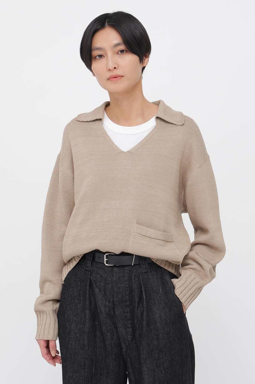 【マーガレットハウエル/MARGARET HOWELL】のCONTRAST COTTON LINEN KNITWEAR 人気、トレンドファッション・服の通販 founy(ファニー) 　ファッション　Fashion　レディースファッション　Fashion for Women　トップス・カットソー　Cut & Sew Tops　ニット　Knit Tops & Sweaters　カジュアルプルオーバー・ニットトップス　Pullovers & Knit Tops / Casual Pullovers　シンプル　Simple, Minimal　スキッパー　Skipper, Open Collar　バランス　Balance, Style Balance　リネン　Linen, Linen Fabric　ヴィンテージ　Vintage Style　新作・新入荷　New Arrivals / New In　 other-1|ID: prp329100004903683 ipo3291000000036703021