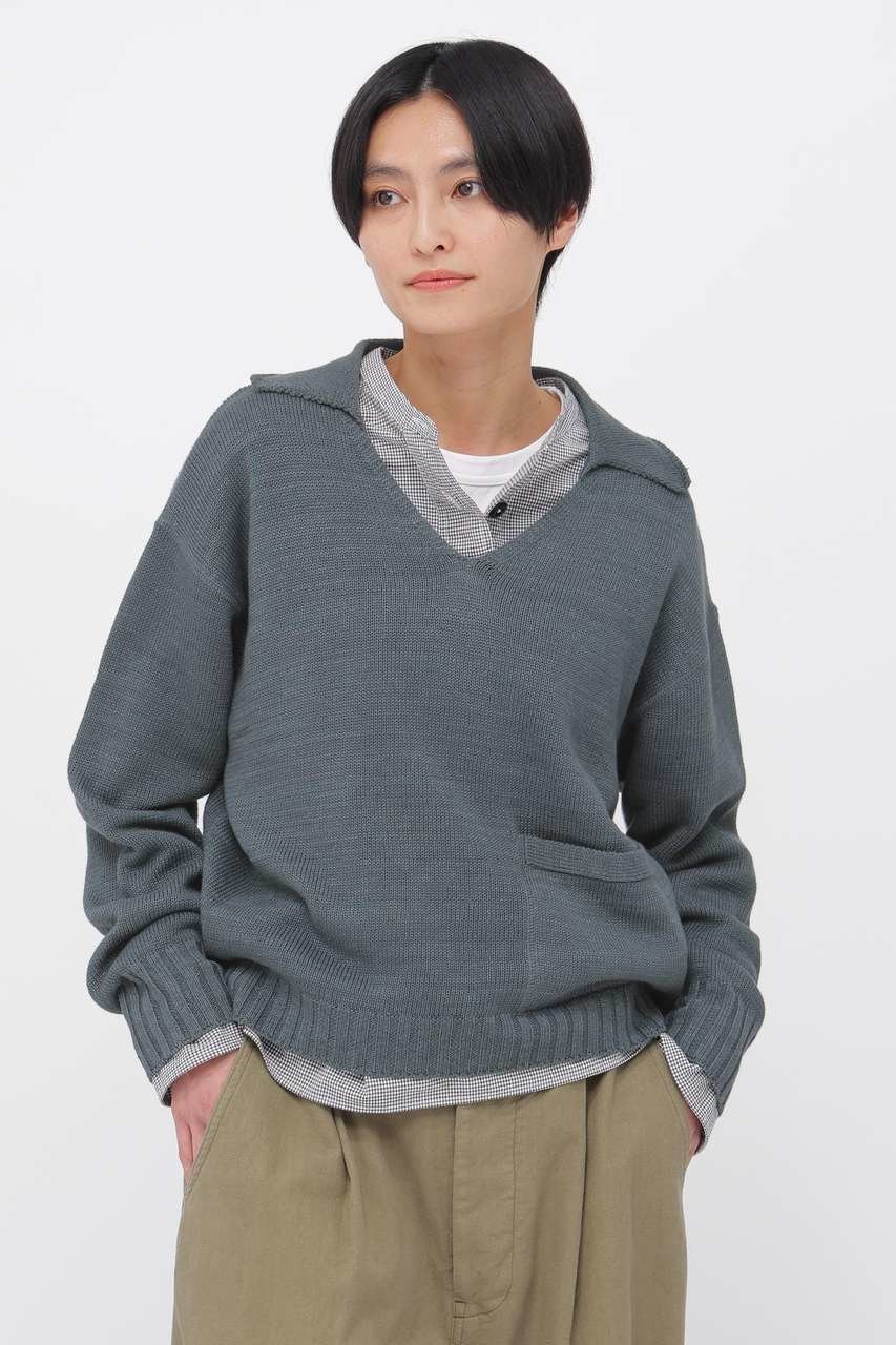 【マーガレットハウエル/MARGARET HOWELL】のCONTRAST COTTON LINEN KNITWEAR インテリア・キッズ・メンズ・レディースファッション・服の通販 founy(ファニー) 　ファッション　Fashion　レディースファッション　Fashion for Women　トップス・カットソー　Cut & Sew Tops　ニット　Knit Tops & Sweaters　カジュアルプルオーバー・ニットトップス　Pullovers & Knit Tops / Casual Pullovers　シンプル　Simple, Minimal　スキッパー　Skipper, Open Collar　バランス　Balance, Style Balance　リネン　Linen, Linen Fabric　ヴィンテージ　Vintage Style　新作・新入荷　New Arrivals / New In　グリーン|ID: prp329100004903683 ipo3291000000036703026