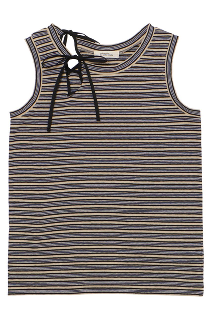 【ミラ ショーン バイ チカ キサダ/mila schon by chika kisada】のスリットリボンタンクトップ インテリア・キッズ・メンズ・レディースファッション・服の通販 founy(ファニー) 　ファッション　Fashion　レディースファッション　Fashion for Women　トップス・カットソー　Cut & Sew Tops　キャミソール&ノースリーブ　Camisoles & Sleeveless Tops　シャツ・ブラウス・オフィスカジュアル　Elegant Blouses & Button-Ups　ロングTシャツ・Tシャツ　Longline T-Shirts & Tees　カットソー・ベーシックTシャツ　Cut-and-Sewn Tops / Stretch Tees & Basics　インナー　Innerwear　キャミソール　Camisole, Spaghetti Strap Top　シンプル　Simple, Minimal　スリット　Slit, Slit Detail　タンク　Tank Top, Sleeveless Top　ボーダー　Border, Stripe　リボン　Ribbon, Bow　無地　Plain, Solid Color　ボーダー|ID: prp329100004903729 ipo3291000000036703504