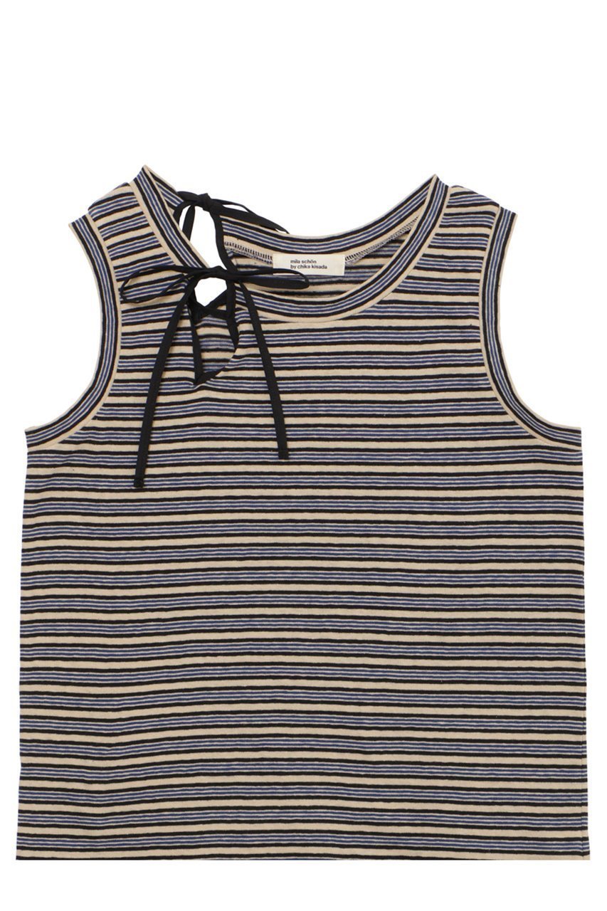 【ミラ ショーン バイ チカ キサダ/mila schon by chika kisada】のスリットリボンタンクトップ 人気、トレンドファッション・服の通販 founy(ファニー) 　ファッション　Fashion　レディースファッション　Fashion for Women　トップス・カットソー　Cut & Sew Tops　キャミソール&ノースリーブ　Camisoles & Sleeveless Tops　シャツ・ブラウス・オフィスカジュアル　Elegant Blouses & Button-Ups　ロングTシャツ・Tシャツ　Longline T-Shirts & Tees　カットソー・ベーシックTシャツ　Cut-and-Sewn Tops / Stretch Tees & Basics　インナー　Innerwear　キャミソール　Camisole, Spaghetti Strap Top　シンプル　Simple, Minimal　スリット　Slit, Slit Detail　タンク　Tank Top, Sleeveless Top　ボーダー　Border, Stripe　リボン　Ribbon, Bow　無地　Plain, Solid Color　other-3|ID: prp329100004903729 ipo3291000000036703509