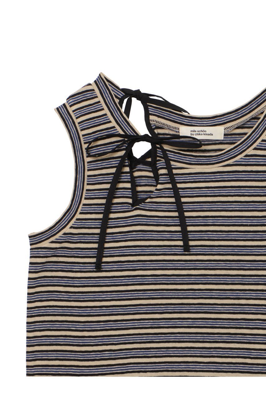【ミラ ショーン バイ チカ キサダ/mila schon by chika kisada】のスリットリボンタンクトップ 人気、トレンドファッション・服の通販 founy(ファニー) 　ファッション　Fashion　レディースファッション　Fashion for Women　トップス・カットソー　Cut & Sew Tops　キャミソール&ノースリーブ　Camisoles & Sleeveless Tops　シャツ・ブラウス・オフィスカジュアル　Elegant Blouses & Button-Ups　ロングTシャツ・Tシャツ　Longline T-Shirts & Tees　カットソー・ベーシックTシャツ　Cut-and-Sewn Tops / Stretch Tees & Basics　インナー　Innerwear　キャミソール　Camisole, Spaghetti Strap Top　シンプル　Simple, Minimal　スリット　Slit, Slit Detail　タンク　Tank Top, Sleeveless Top　ボーダー　Border, Stripe　リボン　Ribbon, Bow　無地　Plain, Solid Color　other-5|ID: prp329100004903729 ipo3291000000036703513