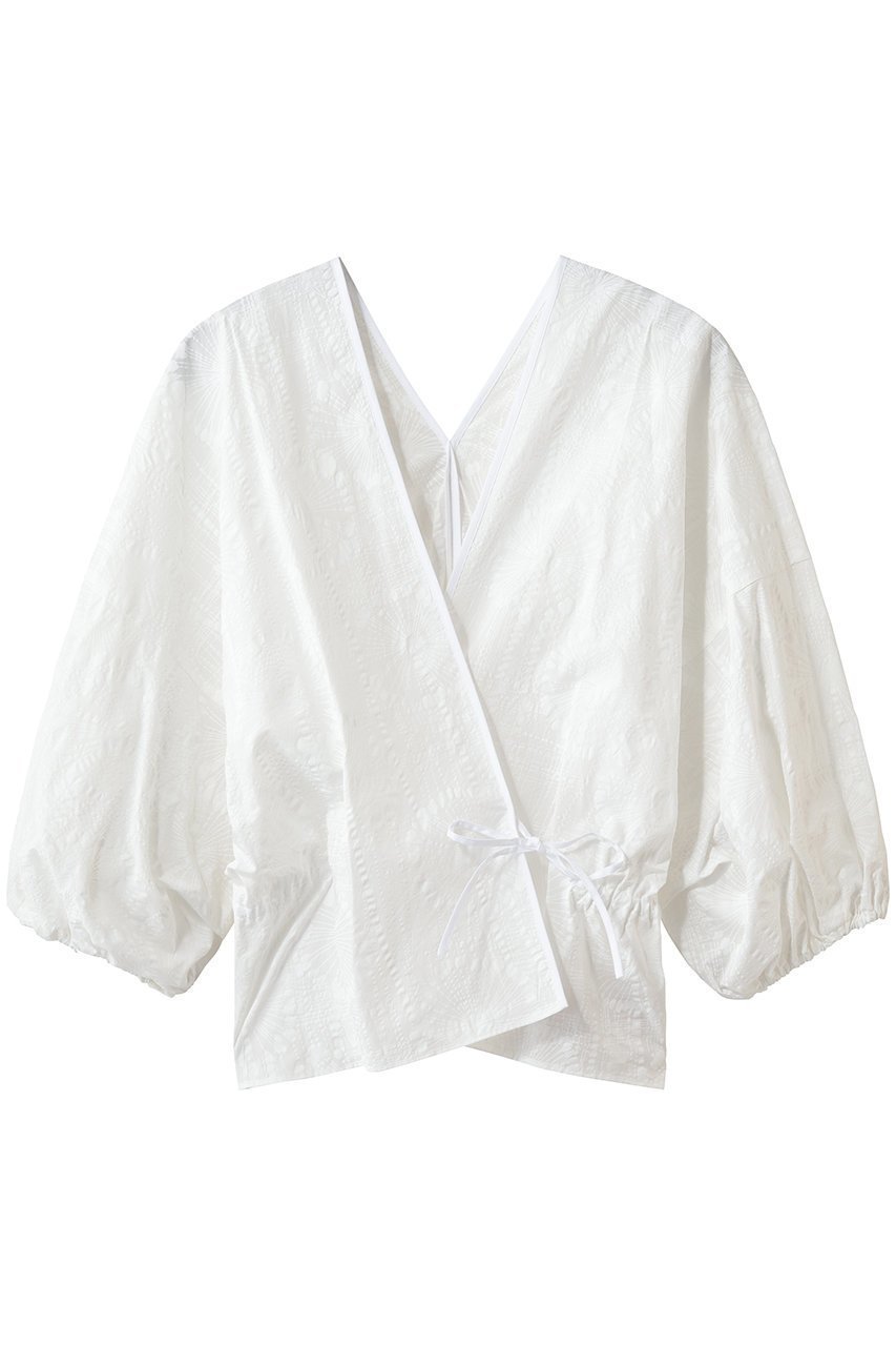 【プレインピープル/PLAIN PEOPLE】の塩縮プリントカシュクールブラウス インテリア・キッズ・メンズ・レディースファッション・服の通販 founy(ファニー) 　ファッション　Fashion　レディースファッション　Fashion for Women　トップス・カットソー　Cut & Sew Tops　シャツ・ブラウス・オフィスカジュアル　Elegant Blouses & Button-Ups　ギャザー　Gathered, Ruffled　スリーブ　Sleeve, Long Sleeve / Short Sleeve　フェミニン　Feminine, Girly　フラワー　Flower, Floral　ロング　Long, Long-Length　新作・新入荷　New Arrivals / New In　ホワイト|ID: prp329100004903776 ipo3291000000036703909