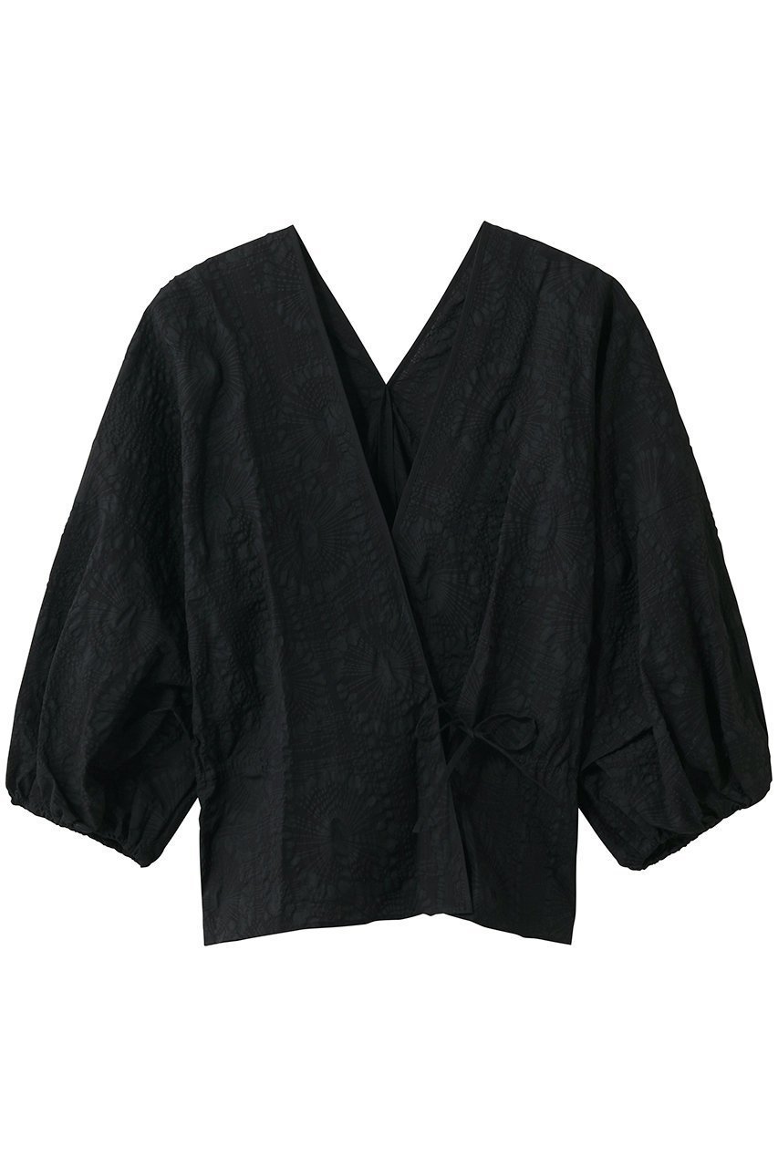 【プレインピープル/PLAIN PEOPLE】の塩縮プリントカシュクールブラウス インテリア・キッズ・メンズ・レディースファッション・服の通販 founy(ファニー) 　ファッション　Fashion　レディースファッション　Fashion for Women　トップス・カットソー　Cut & Sew Tops　シャツ・ブラウス・オフィスカジュアル　Elegant Blouses & Button-Ups　ギャザー　Gathered, Ruffled　スリーブ　Sleeve, Long Sleeve / Short Sleeve　フェミニン　Feminine, Girly　フラワー　Flower, Floral　ロング　Long, Long-Length　新作・新入荷　New Arrivals / New In　ブラック|ID: prp329100004903776 ipo3291000000036703911