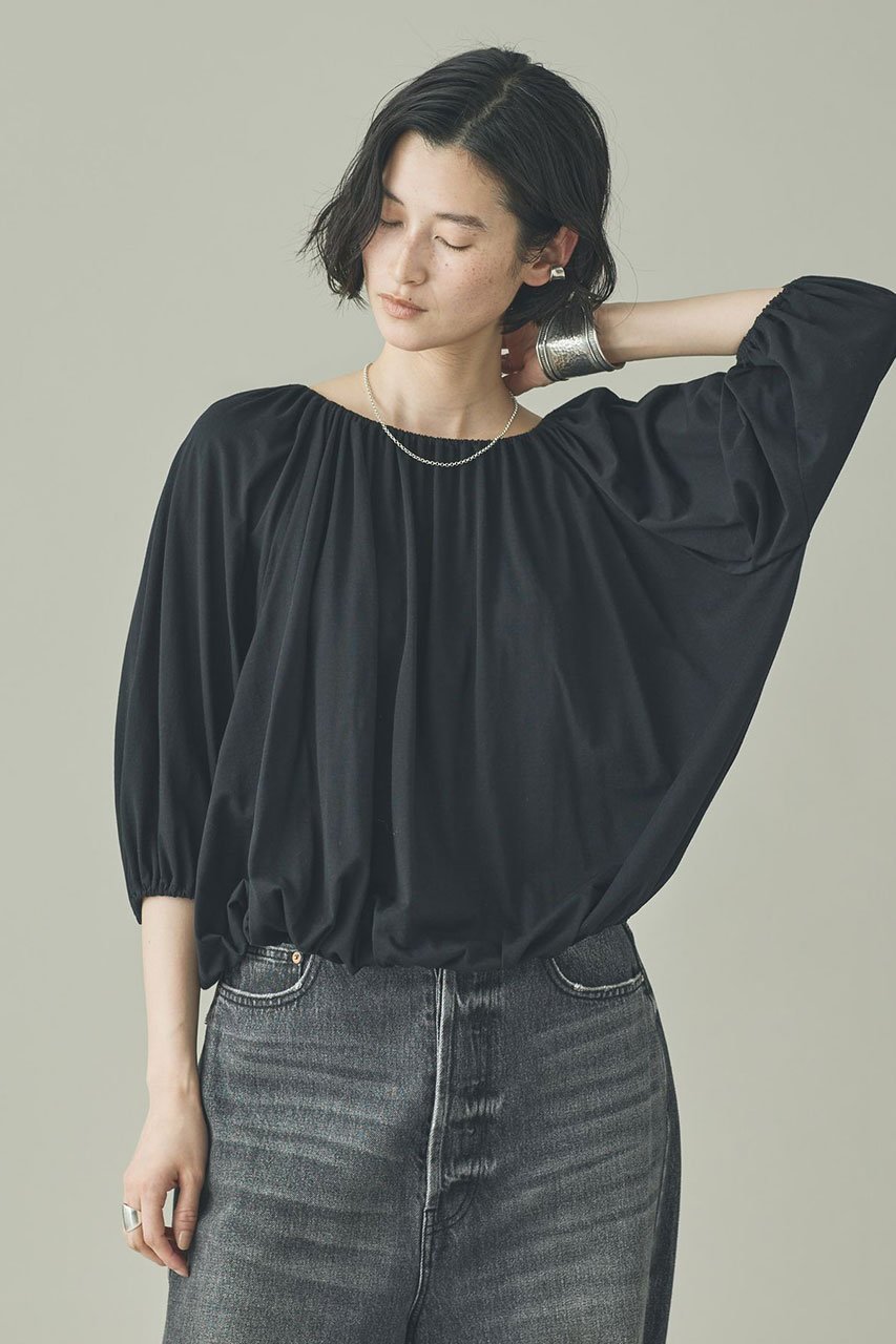 【カレンソロジー/Curensology】のソフトテンジクギャザープルオーバー インテリア・キッズ・メンズ・レディースファッション・服の通販 founy(ファニー) 　ファッション　Fashion　レディースファッション　Fashion for Women　トップス・カットソー　Cut & Sew Tops　シャツ・ブラウス・オフィスカジュアル　Elegant Blouses & Button-Ups　ロングTシャツ・Tシャツ　Longline T-Shirts & Tees　カジュアルプルオーバー・ニットトップス　Pullovers & Knit Tops / Casual Pullovers　カットソー・ベーシックTシャツ　Cut-and-Sewn Tops / Stretch Tees & Basics　なめらか　Smooth, Silky Texture　ギャザー　Gathered, Ruffled　シアー　Sheer, See-Through　スリーブ　Sleeve, Long Sleeve / Short Sleeve　ロング　Long, Long-Length　夏　Summer　新作・新入荷　New Arrivals / New In　ブラック|ID: prp329100004903830 ipo3291000000036704365