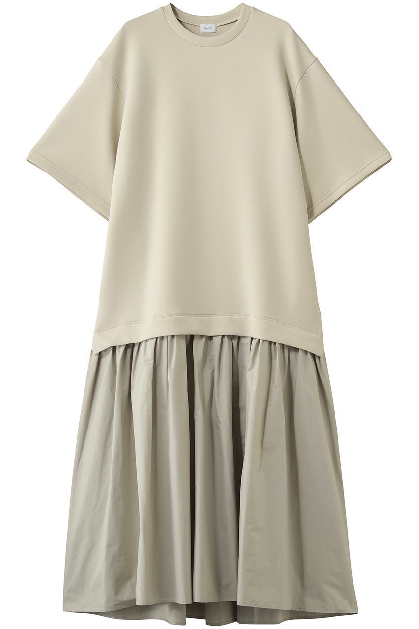【マノフ/MANOF】のDOUBLE KNIT DOCKING ONE PIECEワンピース インテリア・キッズ・メンズ・レディースファッション・服の通販 founy(ファニー) 　ファッション　Fashion　レディースファッション　Fashion for Women　ワンピース　Dresses　チュニック　Tunic Tops & Dresses　チュニック　Tunic, Long Top　ドッキング　Docking, Mixed Material　ビッグ　Big, Oversized　ロング　Long, Long-Length　エレガント 上品　Elegant　新作・新入荷　New Arrivals / New In　旅行　Travel　BEIGE|ID: prp329100004903876 ipo3291000000036704749