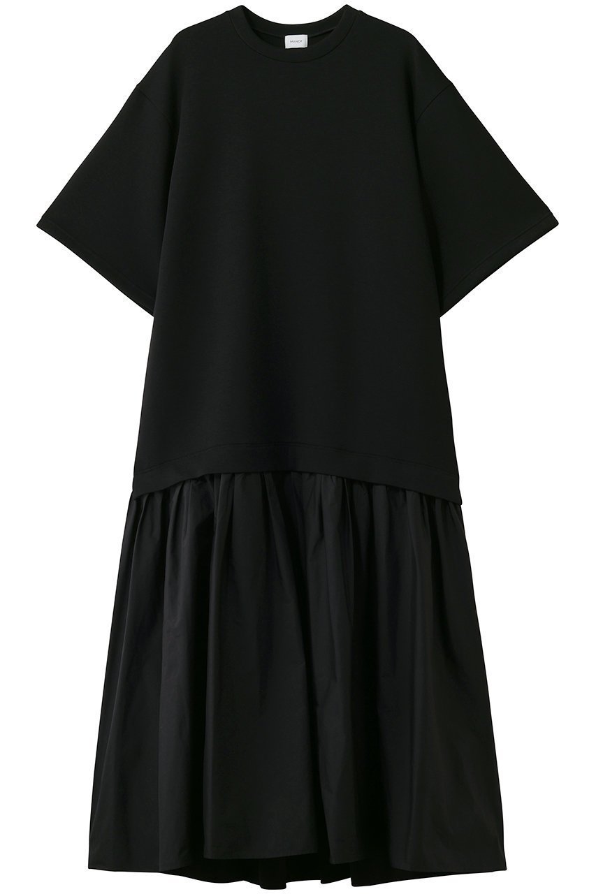 【マノフ/MANOF】のDOUBLE KNIT DOCKING ONE PIECEワンピース インテリア・キッズ・メンズ・レディースファッション・服の通販 founy(ファニー) 　ファッション　Fashion　レディースファッション　Fashion for Women　ワンピース　Dresses　チュニック　Tunic Tops & Dresses　チュニック　Tunic, Long Top　ドッキング　Docking, Mixed Material　ビッグ　Big, Oversized　ロング　Long, Long-Length　エレガント 上品　Elegant　新作・新入荷　New Arrivals / New In　旅行　Travel　BLACK|ID: prp329100004903876 ipo3291000000036704752