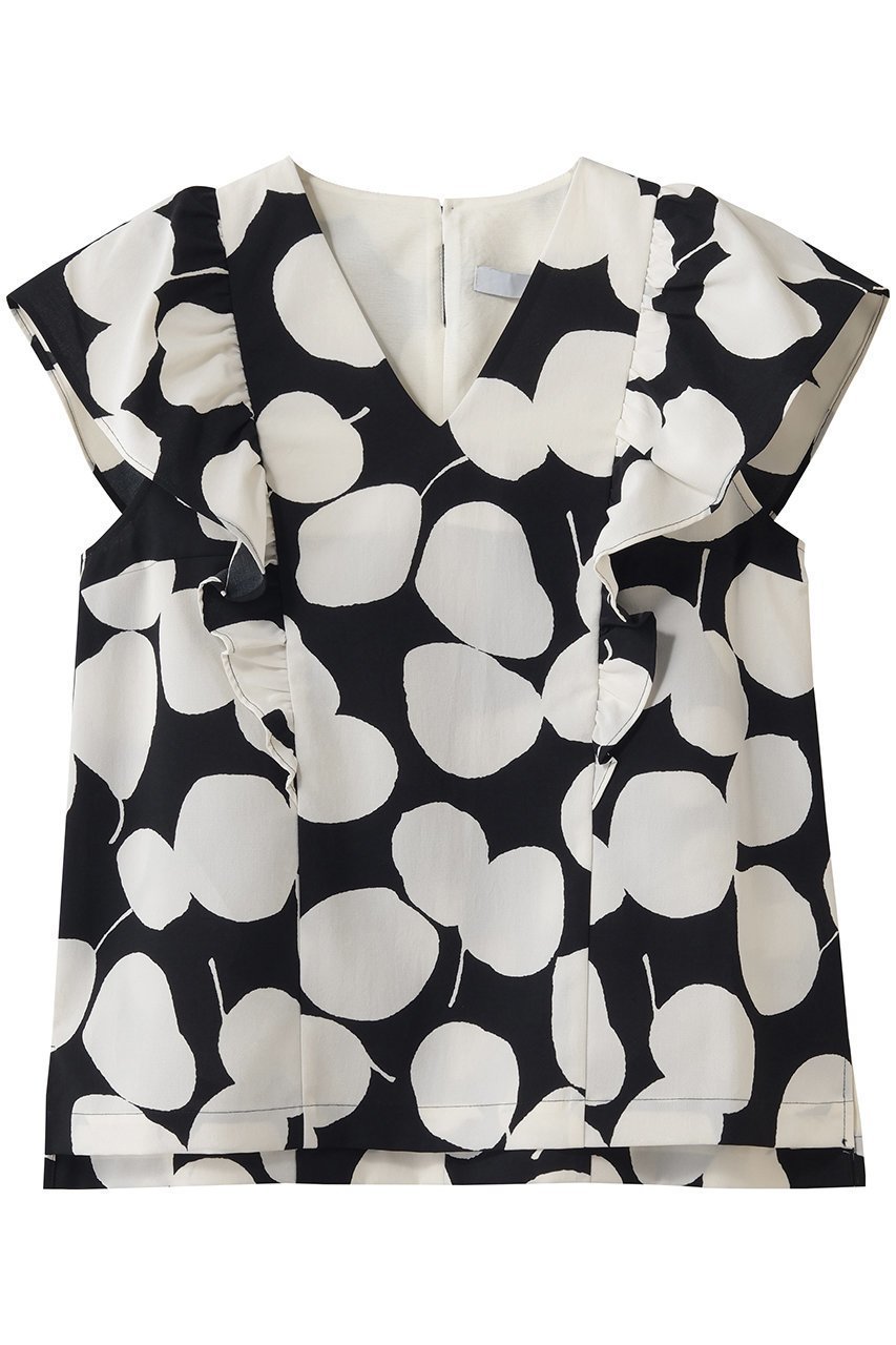 【ティアラ/Tiara】のリーフドットプリントブラウス(セットアップ可) インテリア・キッズ・メンズ・レディースファッション・服の通販 founy(ファニー) 　ファッション　Fashion　レディースファッション　Fashion for Women　トップス・カットソー　Cut & Sew Tops　シャツ・ブラウス・オフィスカジュアル　Elegant Blouses & Button-Ups　ショート　Short, Short Length　スリーブ　Sleeve, Long Sleeve / Short Sleeve　セットアップ　Set-Up, Coordinated Outfit　ドット　Polka Dot, Dot Pattern　パーティ　Party, Party Style　フリル　Frill, Ruffle　プリント　Print, Printed Pattern　モチーフ　Motif, Design Theme　モノトーン　Monotone, Black and White　リーフ　Leaf, Botanical Leaf　新作・新入荷　New Arrivals / New In　ブラック|ID: prp329100004903882 ipo3291000000036704783