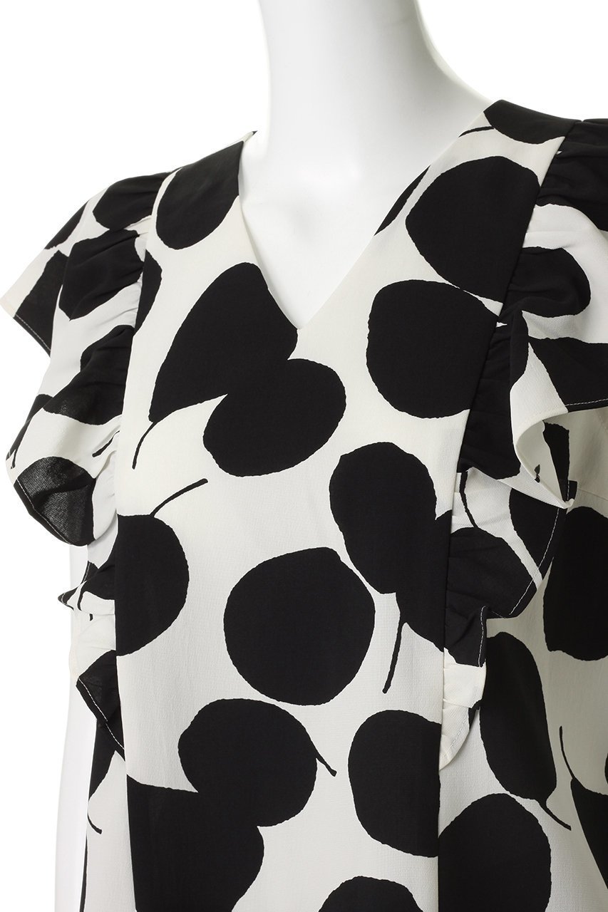 【ティアラ/Tiara】のリーフドットプリントブラウス(セットアップ可) 人気、トレンドファッション・服の通販 founy(ファニー) 　ファッション　Fashion　レディースファッション　Fashion for Women　トップス・カットソー　Cut & Sew Tops　シャツ・ブラウス・オフィスカジュアル　Elegant Blouses & Button-Ups　ショート　Short, Short Length　スリーブ　Sleeve, Long Sleeve / Short Sleeve　セットアップ　Set-Up, Coordinated Outfit　ドット　Polka Dot, Dot Pattern　パーティ　Party, Party Style　フリル　Frill, Ruffle　プリント　Print, Printed Pattern　モチーフ　Motif, Design Theme　モノトーン　Monotone, Black and White　リーフ　Leaf, Botanical Leaf　新作・新入荷　New Arrivals / New In　other-5|ID: prp329100004903882 ipo3291000000036704791