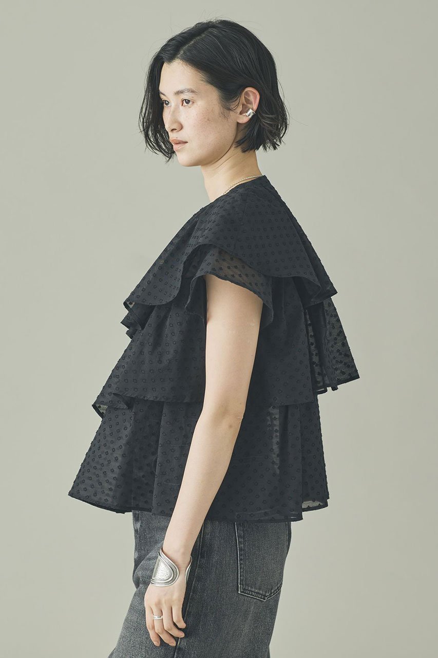 【カレンソロジー/Curensology】の〈C.S.G〉ドットジャカードブラウス 人気、トレンドファッション・服の通販 founy(ファニー) 　ファッション　Fashion　レディースファッション　Fashion for Women　トップス・カットソー　Cut & Sew Tops　シャツ・ブラウス・オフィスカジュアル　Elegant Blouses & Button-Ups　おすすめ　Recommended / Our Picks　インド　Indian Textile　ギャザー　Gathered, Ruffled　シアー　Sheer, See-Through　ショート　Short, Short Length　ジャカード／ジャガード　Jacquard, Woven Pattern　スリーブ　Sleeve, Long Sleeve / Short Sleeve　バランス　Balance, Style Balance　フリル　Frill, Ruffle　新作・新入荷　New Arrivals / New In　other-4|ID: prp329100004903886 ipo3291000000036704820