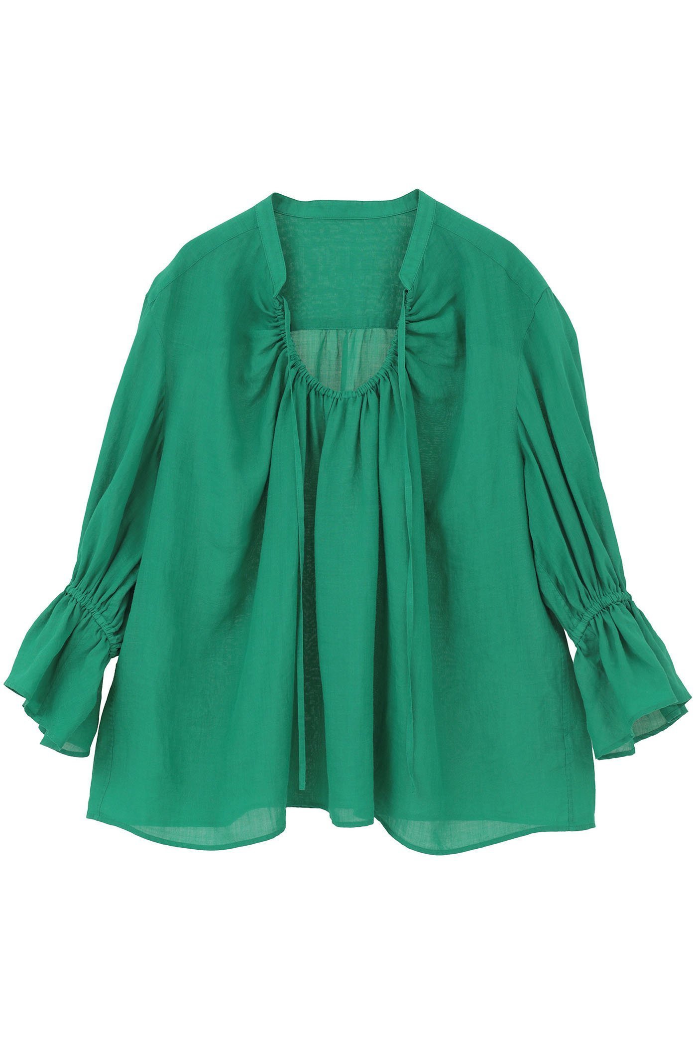 【マルティニーク/martinique】のラミーネックギャザーブラウス インテリア・キッズ・メンズ・レディースファッション・服の通販 founy(ファニー) 　ファッション　Fashion　レディースファッション　Fashion for Women　トップス・カットソー　Cut & Sew Tops　シャツ・ブラウス・オフィスカジュアル　Elegant Blouses & Button-Ups　おすすめ　Recommended / Our Picks　ギャザー　Gathered, Ruffled　ショート　Short, Short Length　スタンド　Stand Collar, Upright Stand　スリーブ　Sleeve, Long Sleeve / Short Sleeve　バランス　Balance, Style Balance　フレア　Flare, Flared　ロング　Long, Long-Length　ワイド　Wide, Wide Fit　エレガント 上品　Elegant　今季　This Season, Current Season　新作・新入荷　New Arrivals / New In　グリーン|ID: prp329100004903891 ipo3291000000036704876