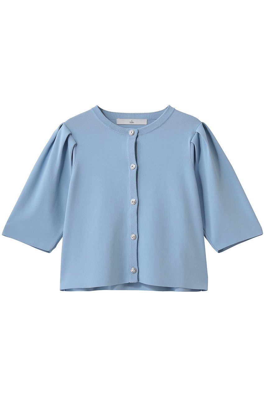 【ティアラ/Tiara】のビジューボタンカーディガン インテリア・キッズ・メンズ・レディースファッション・服の通販 founy(ファニー) 　ファッション　Fashion　レディースファッション　Fashion for Women　トップス・カットソー　Cut & Sew Tops　ニット　Knit Tops & Sweaters　カーディガン・羽織り　Layered Style Cardigans　カーディガン　Cardigan, Knitwear　ショート　Short, Short Length　スリーブ　Sleeve, Long Sleeve / Short Sleeve　ダウン　Down, Puffer　デニム　Denim, Jeans Material　トレンド　Trend, Trending Now　フレア　Flare, Flared　ボトム　Bottoms, Lower Wear　リュクス　Luxury, Elegant, High-End, Chic　ワイド　Wide, Wide Fit　エレガント 上品　Elegant　新作・新入荷　New Arrivals / New In　ブルー|ID: prp329100004903911 ipo3291000000036705038