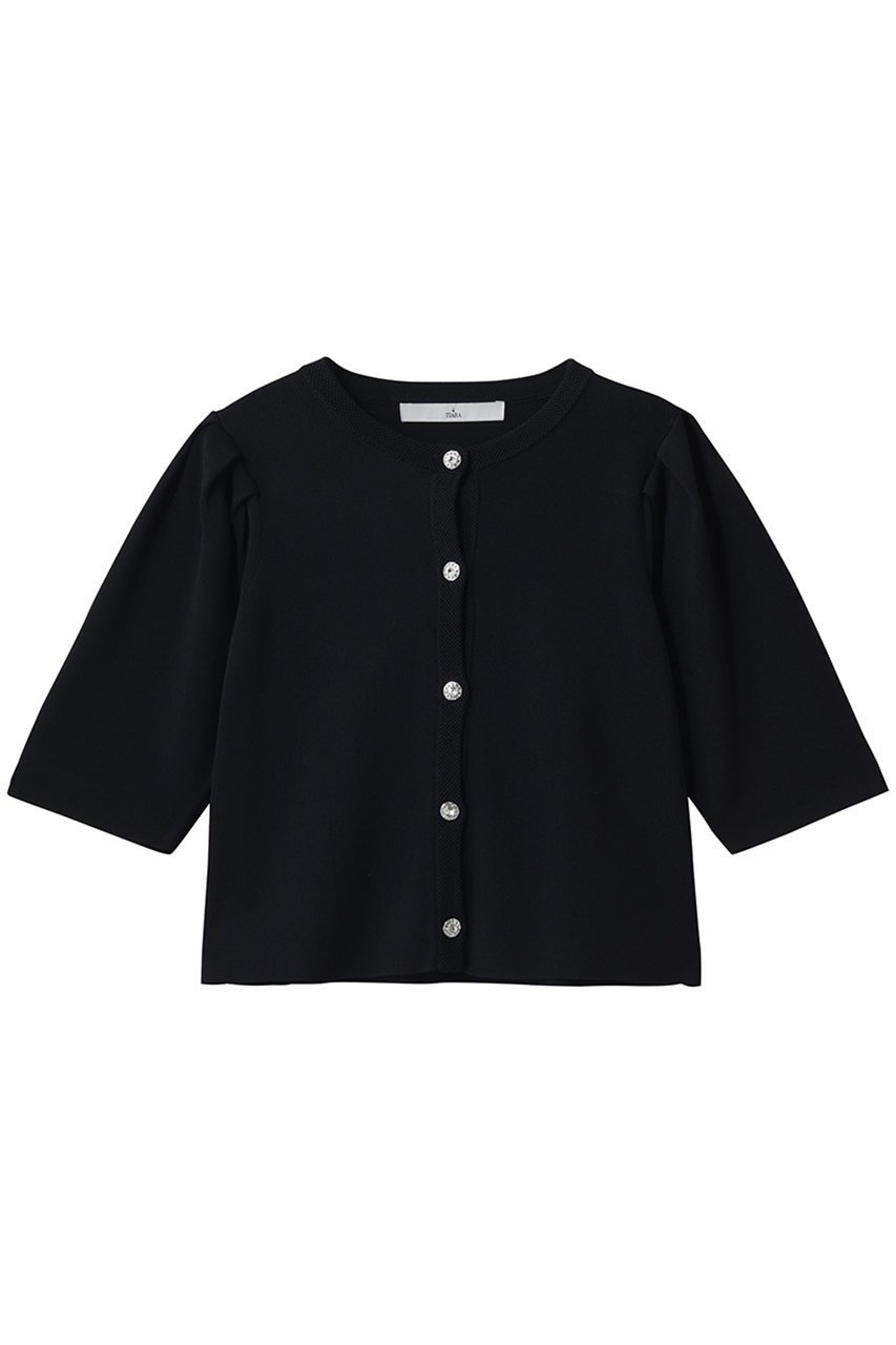 【ティアラ/Tiara】のビジューボタンカーディガン インテリア・キッズ・メンズ・レディースファッション・服の通販 founy(ファニー) 　ファッション　Fashion　レディースファッション　Fashion for Women　トップス・カットソー　Cut & Sew Tops　ニット　Knit Tops & Sweaters　カーディガン・羽織り　Layered Style Cardigans　カーディガン　Cardigan, Knitwear　ショート　Short, Short Length　スリーブ　Sleeve, Long Sleeve / Short Sleeve　ダウン　Down, Puffer　デニム　Denim, Jeans Material　トレンド　Trend, Trending Now　フレア　Flare, Flared　ボトム　Bottoms, Lower Wear　リュクス　Luxury, Elegant, High-End, Chic　ワイド　Wide, Wide Fit　エレガント 上品　Elegant　新作・新入荷　New Arrivals / New In　ブラック|ID: prp329100004903911 ipo3291000000036705040