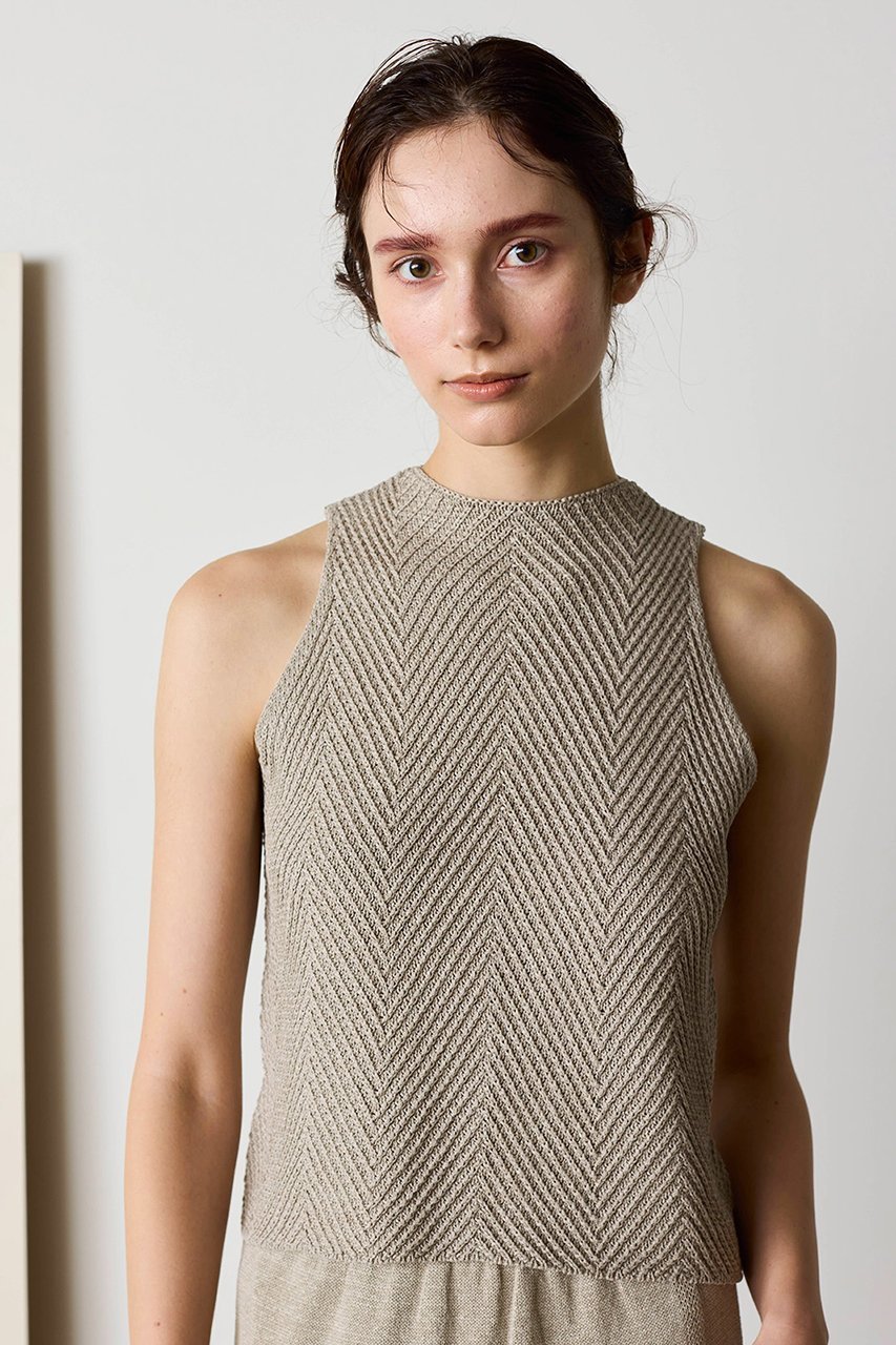 【マリリンムーン/MARILYN MOON】の【WALANCE】ペーパーニットノースリーブトップス インテリア・キッズ・メンズ・レディースファッション・服の通販 founy(ファニー) 　ファッション　Fashion　レディースファッション　Fashion for Women　トップス・カットソー　Cut & Sew Tops　ニット　Knit Tops & Sweaters　キャミソール&ノースリーブ　Camisoles & Sleeveless Tops　カジュアルプルオーバー・ニットトップス　Pullovers & Knit Tops / Casual Pullovers　スリット　Slit, Slit Detail　ノースリーブ　Sleeveless, No-Sleeve　ハイネック　High Neck, Mock Neck　エレガント 上品　Elegant　新作・新入荷　New Arrivals / New In　サンド|ID: prp329100004903916 ipo3291000000036705079