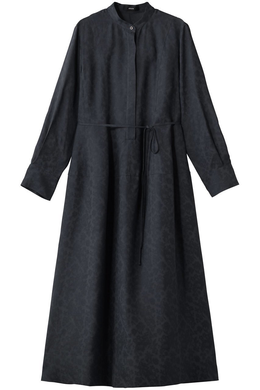 【エブール/ebure】のフラワービスジャカード バンドカラーワンピース インテリア・キッズ・メンズ・レディースファッション・服の通販 founy(ファニー) 　ファッション　Fashion　レディースファッション　Fashion for Women　ワンピース　Dresses　チュニック　Tunic Tops & Dresses　おすすめ　Recommended / Our Picks　なめらか　Smooth, Silky Texture　カフス　Cuff Design　ジャカード／ジャガード　Jacquard, Woven Pattern　チュニック　Tunic, Long Top　ドレープ　Drape, Draping Fabric　フォルム　Silhouette, Form　グレー|ID: prp329100004904481 ipo3291000000036712824