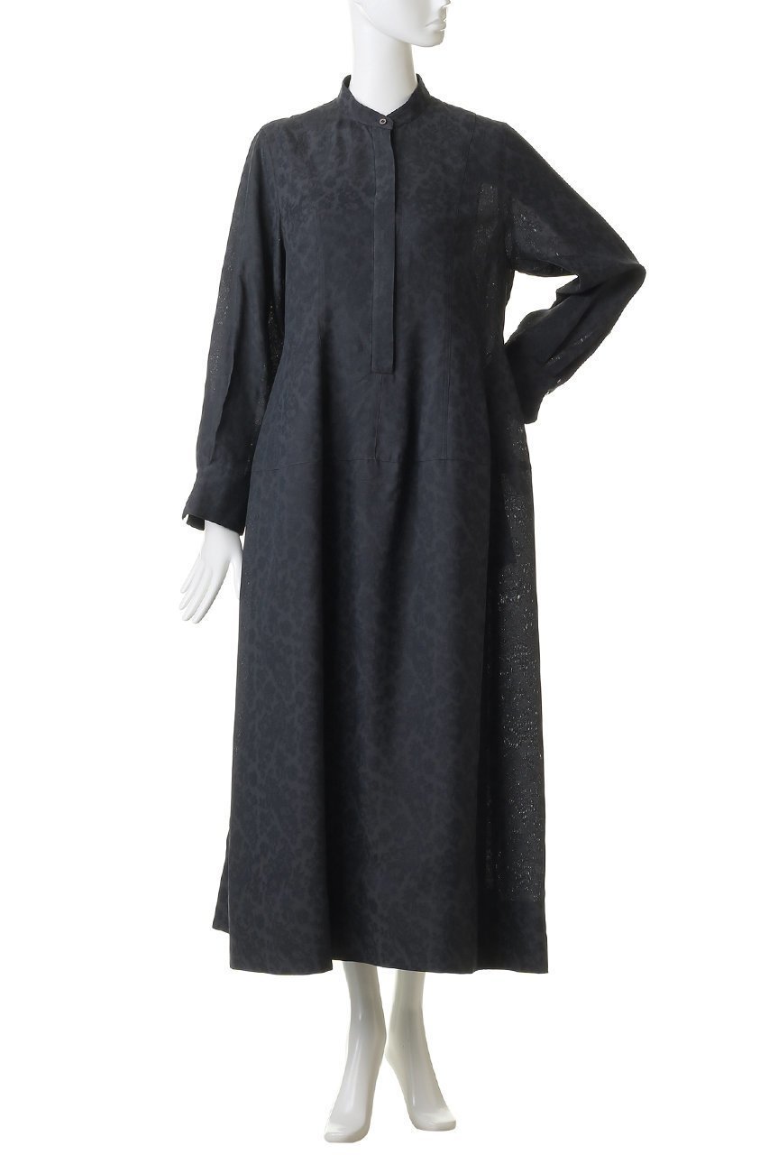 【エブール/ebure】のフラワービスジャカード バンドカラーワンピース 人気、トレンドファッション・服の通販 founy(ファニー) 　ファッション　Fashion　レディースファッション　Fashion for Women　ワンピース　Dresses　チュニック　Tunic Tops & Dresses　おすすめ　Recommended / Our Picks　なめらか　Smooth, Silky Texture　カフス　Cuff Design　ジャカード／ジャガード　Jacquard, Woven Pattern　チュニック　Tunic, Long Top　ドレープ　Drape, Draping Fabric　フォルム　Silhouette, Form　other-6|ID: prp329100004904481 ipo3291000000036712829