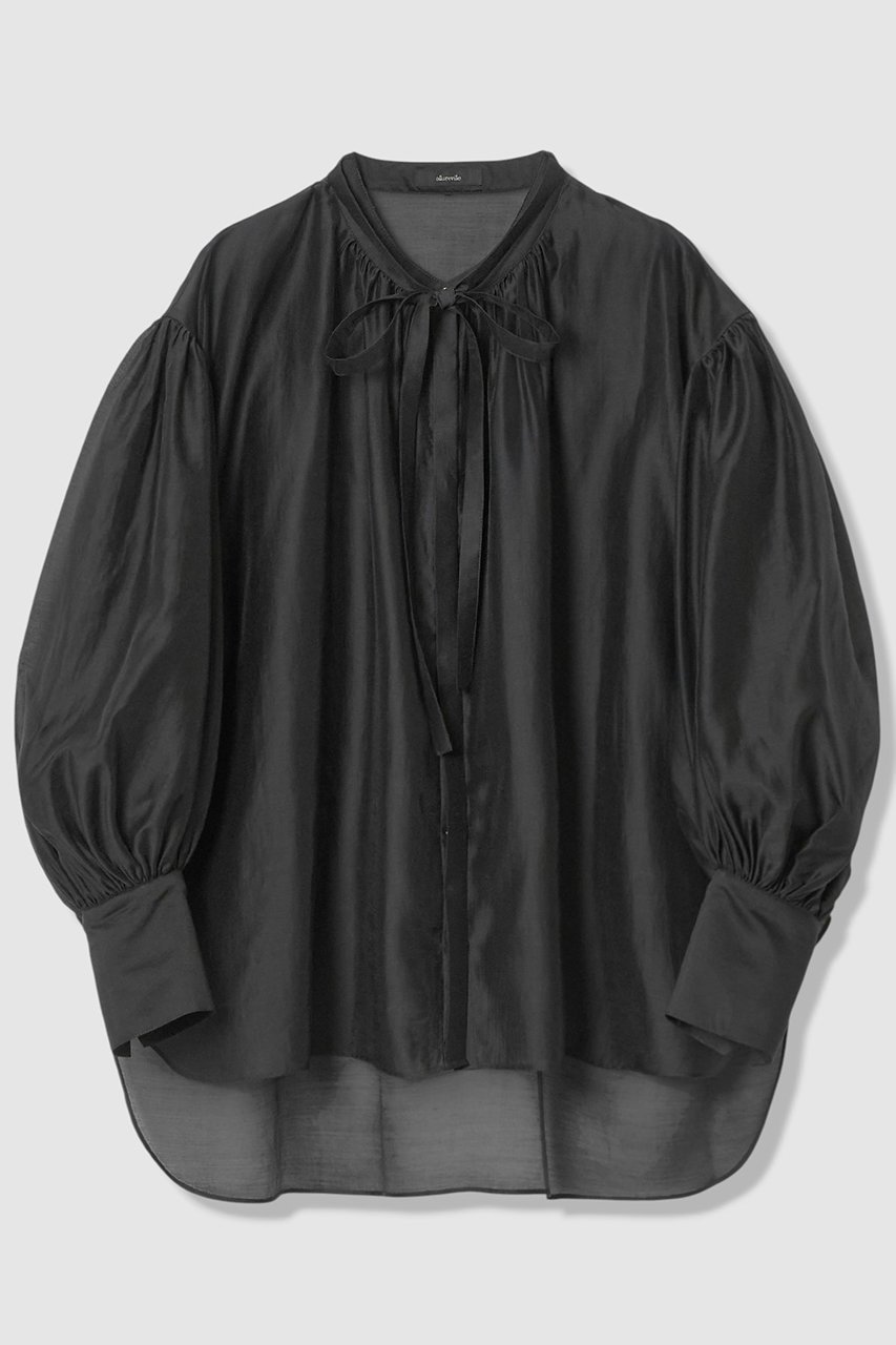 【アルアバイル/allureville】のスリーブコンシャスブラウス インテリア・キッズ・メンズ・レディースファッション・服の通販 founy(ファニー) 　ファッション　Fashion　レディースファッション　Fashion for Women　トップス・カットソー　Cut & Sew Tops　シャツ・ブラウス・オフィスカジュアル　Elegant Blouses & Button-Ups　ギャザー　Gathered, Ruffled　シンプル　Simple, Minimal　スタンド　Stand Collar, Upright Stand　スリーブ　Sleeve, Long Sleeve / Short Sleeve　フロント　Front, Front Design　ロング　Long, Long-Length　エレガント 上品　Elegant　ブラック|ID: prp329100004904490 ipo3291000000036712905