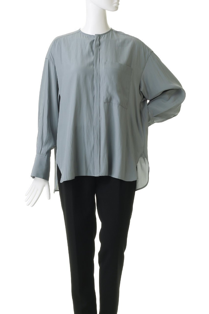 【エリオポール/heliopole】のクレープカラーレスシャツ 人気、トレンドファッション・服の通販 founy(ファニー) 　ファッション　Fashion　レディースファッション　Fashion for Women　トップス・カットソー　Cut & Sew Tops　シャツ・ブラウス・オフィスカジュアル　Elegant Blouses & Button-Ups　とろみ　Fluid, Flowy Fabric　スリーブ　Sleeve, Long Sleeve / Short Sleeve　ロング　Long, Long-Length　other-2|ID: prp329100004904518 ipo3291000000036746631