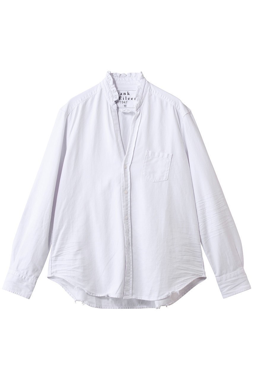 【フランク&アイリーン/Frank&Eileen】のRUFFL EILEEN イタリアンフェイマスデニム フリルカラー シャツ 人気、トレンドファッション・服の通販 founy(ファニー) 　ファッション　Fashion　レディースファッション　Fashion for Women　トップス・カットソー　Cut & Sew Tops　シャツ・ブラウス・オフィスカジュアル　Elegant Blouses & Button-Ups　スリーブ　Sleeve, Long Sleeve / Short Sleeve　デニム　Denim, Jeans Material　フェミニン　Feminine, Girly　フリル　Frill, Ruffle　ロング　Long, Long-Length　羽織　Haori, Light Jacket　 other-1|ID: prp329100004904553 ipo3291000000036713255