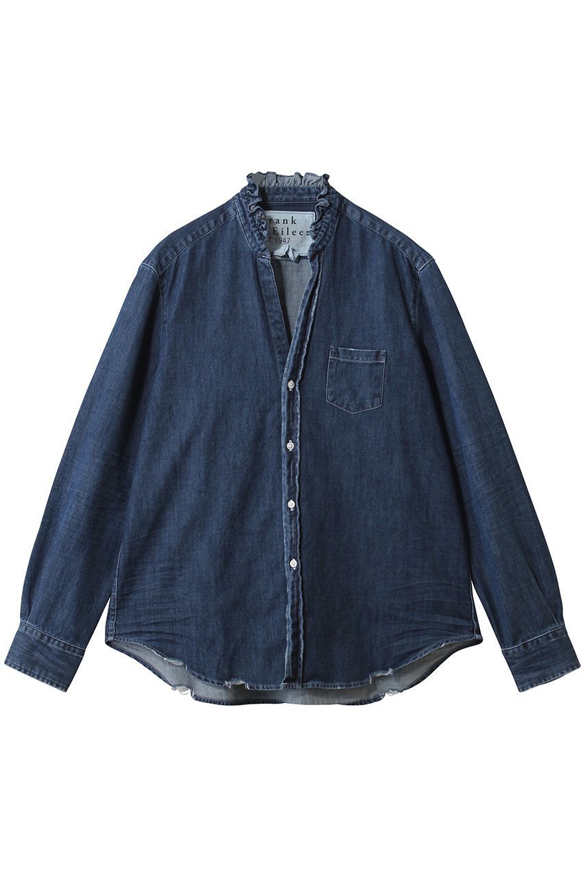 【フランク&アイリーン/Frank&Eileen】のRUFFL EILEEN イタリアンフェイマスデニム フリルカラー シャツ インテリア・キッズ・メンズ・レディースファッション・服の通販 founy(ファニー) 　ファッション　Fashion　レディースファッション　Fashion for Women　トップス・カットソー　Cut & Sew Tops　シャツ・ブラウス・オフィスカジュアル　Elegant Blouses & Button-Ups　スリーブ　Sleeve, Long Sleeve / Short Sleeve　デニム　Denim, Jeans Material　フェミニン　Feminine, Girly　フリル　Frill, Ruffle　ロング　Long, Long-Length　羽織　Haori, Light Jacket　ローインディゴ|ID: prp329100004904553 ipo3291000000036713258