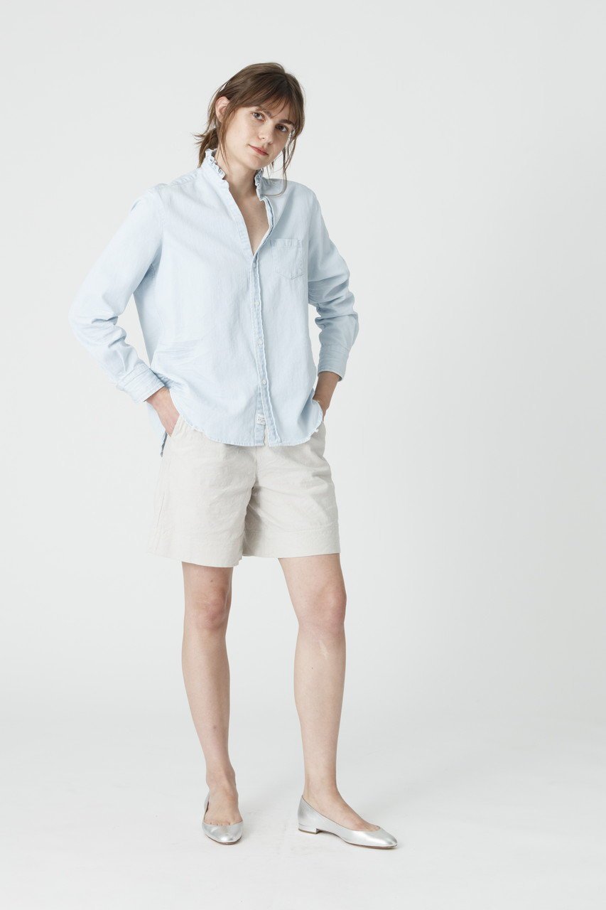 【フランク&アイリーン/Frank&Eileen】のRUFFL EILEEN イタリアンフェイマスデニム フリルカラー シャツ 人気、トレンドファッション・服の通販 founy(ファニー) 　ファッション　Fashion　レディースファッション　Fashion for Women　トップス・カットソー　Cut & Sew Tops　シャツ・ブラウス・オフィスカジュアル　Elegant Blouses & Button-Ups　スリーブ　Sleeve, Long Sleeve / Short Sleeve　デニム　Denim, Jeans Material　フェミニン　Feminine, Girly　フリル　Frill, Ruffle　ロング　Long, Long-Length　羽織　Haori, Light Jacket　other-8|ID: prp329100004904553 ipo3291000000036713267