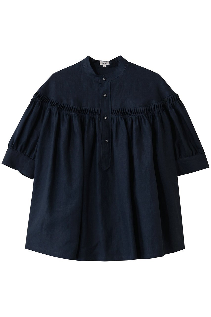 【サイ サイベーシックス/Scye SCYE BASICS】の60/1 Linen Cambric タックド ハーフスリーブ ブラウス インテリア・キッズ・メンズ・レディースファッション・服の通販 founy(ファニー) 　ファッション　Fashion　レディースファッション　Fashion for Women　トップス・カットソー　Cut & Sew Tops　シャツ・ブラウス・オフィスカジュアル　Elegant Blouses & Button-Ups　ショート　Short, Short Length　スリーブ　Sleeve, Long Sleeve / Short Sleeve　ハーフ　Half, Half-Length　リネン　Linen, Linen Fabric　ダークネイビー|ID: prp329100004904562 ipo3291000000036713316